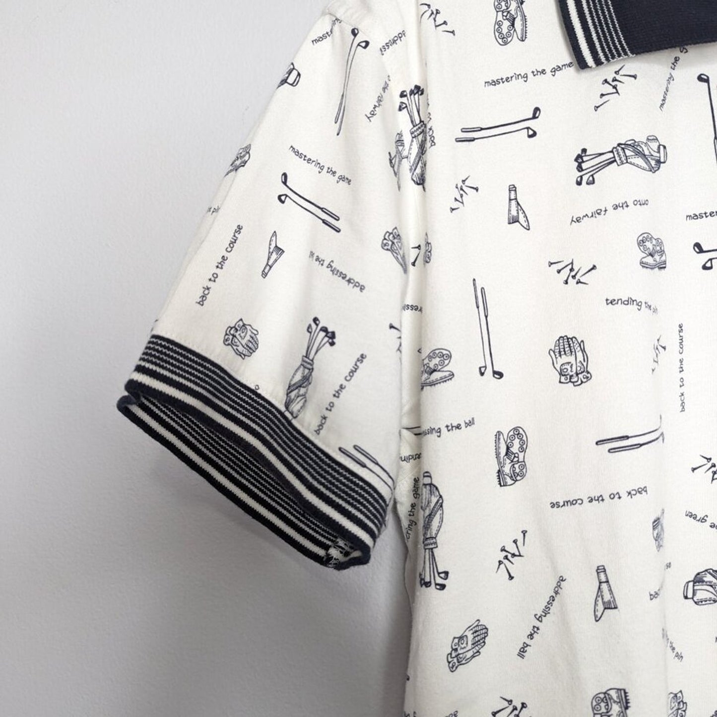 Vintage Liz Claiborne White Golf Print Short Sleeve Polo Shirt Collared Preppy