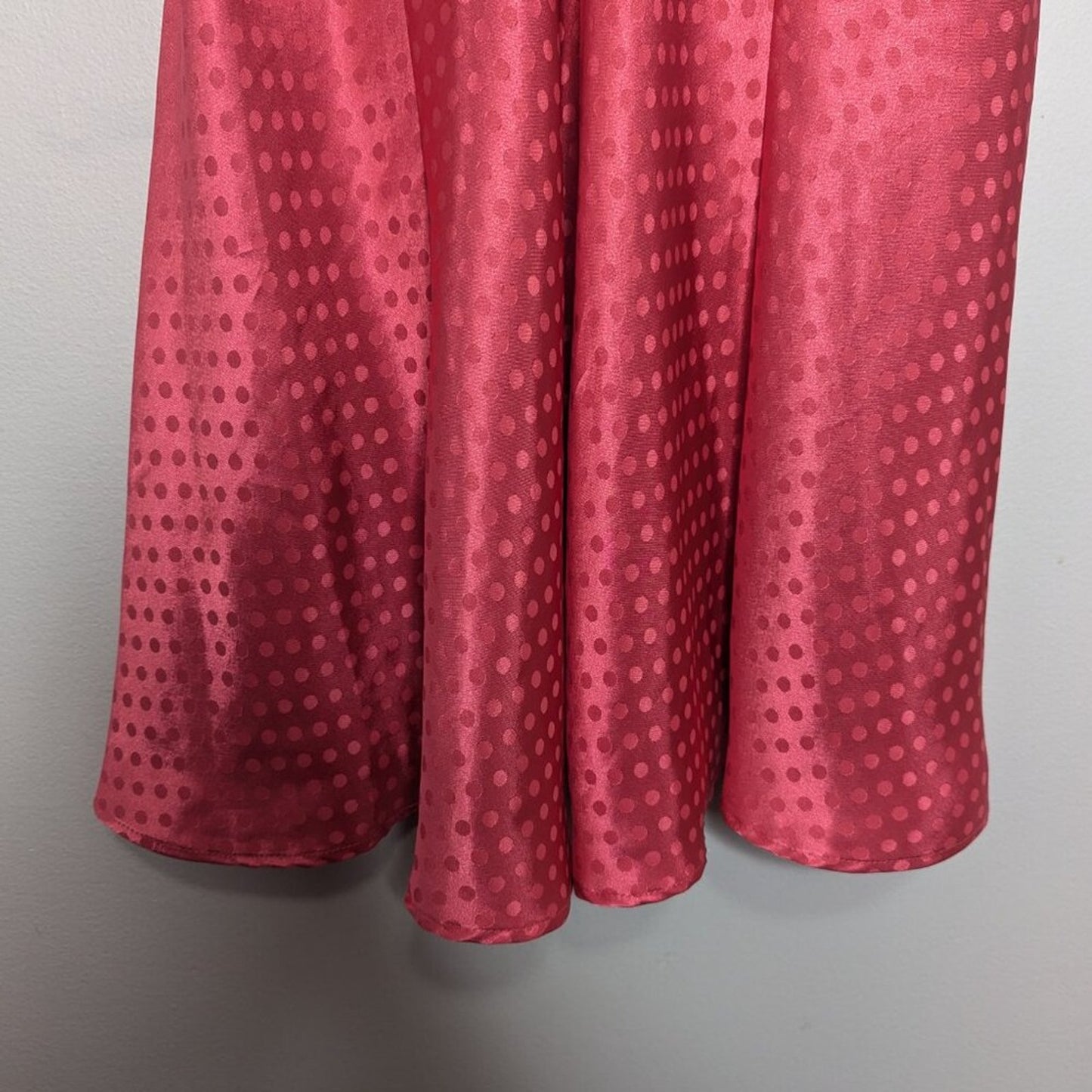Vintage Bright Pink Monochromatic Polka Dot Pattern Satin Slip Dress Buttons