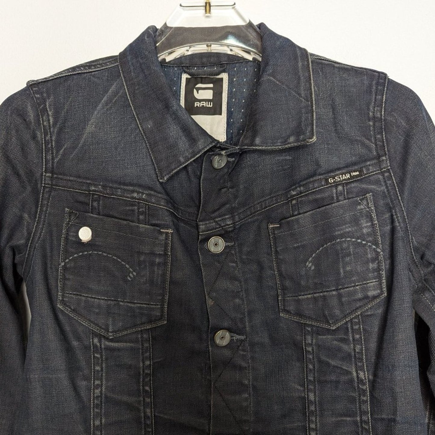 G-Star Raw Dark Wash Blue Refender Denim Jacket Long Sleeve Stretch Size XS