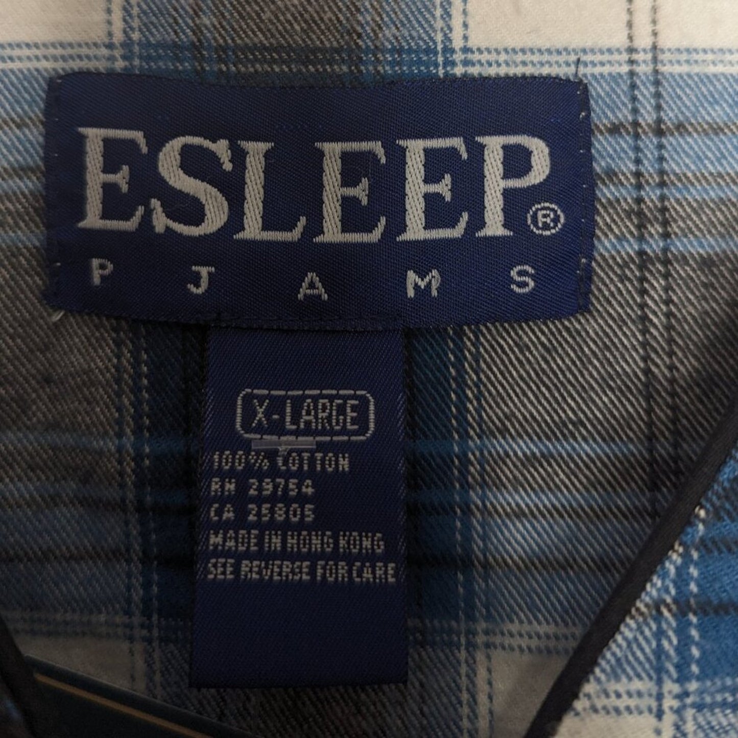 Vintage Blue Plaid Esleep 90's Baseball Jersey Flannel Sleep Shirt Long Sleeve