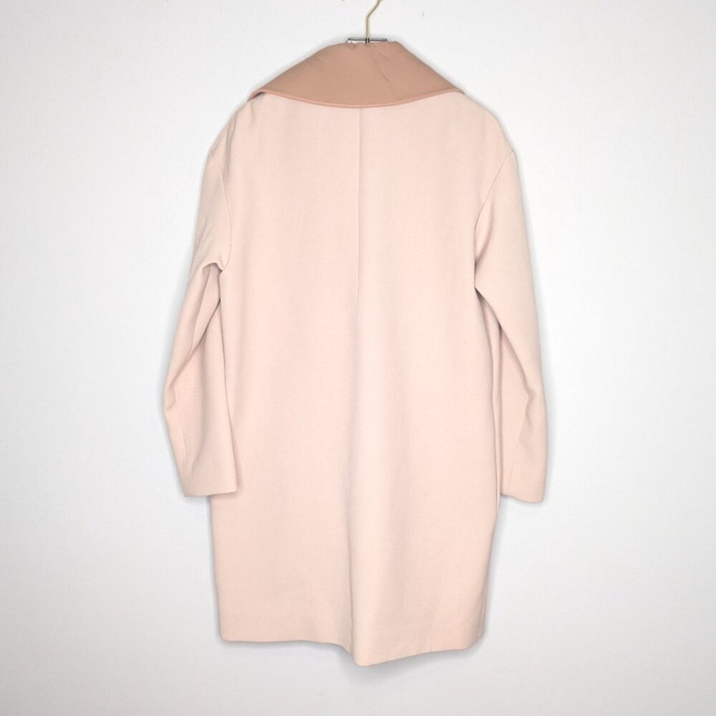 COS Pale Pink Long Sleeve Coat Zip Up Pockets Detachable Collar Lined Size 2