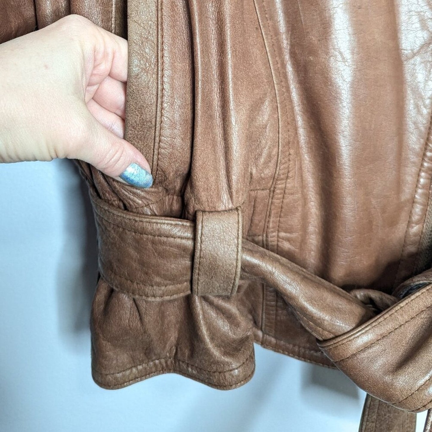 Wilsons Leather Adventure Bound Brown Leather Tie Waist Moto Jacket Pockets L