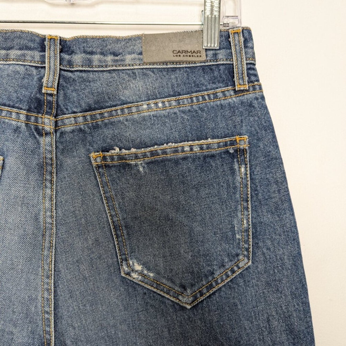 Carmar Blue Denim High Rise Straight Leg Distressed Ursula Jeans Size 29 NWT