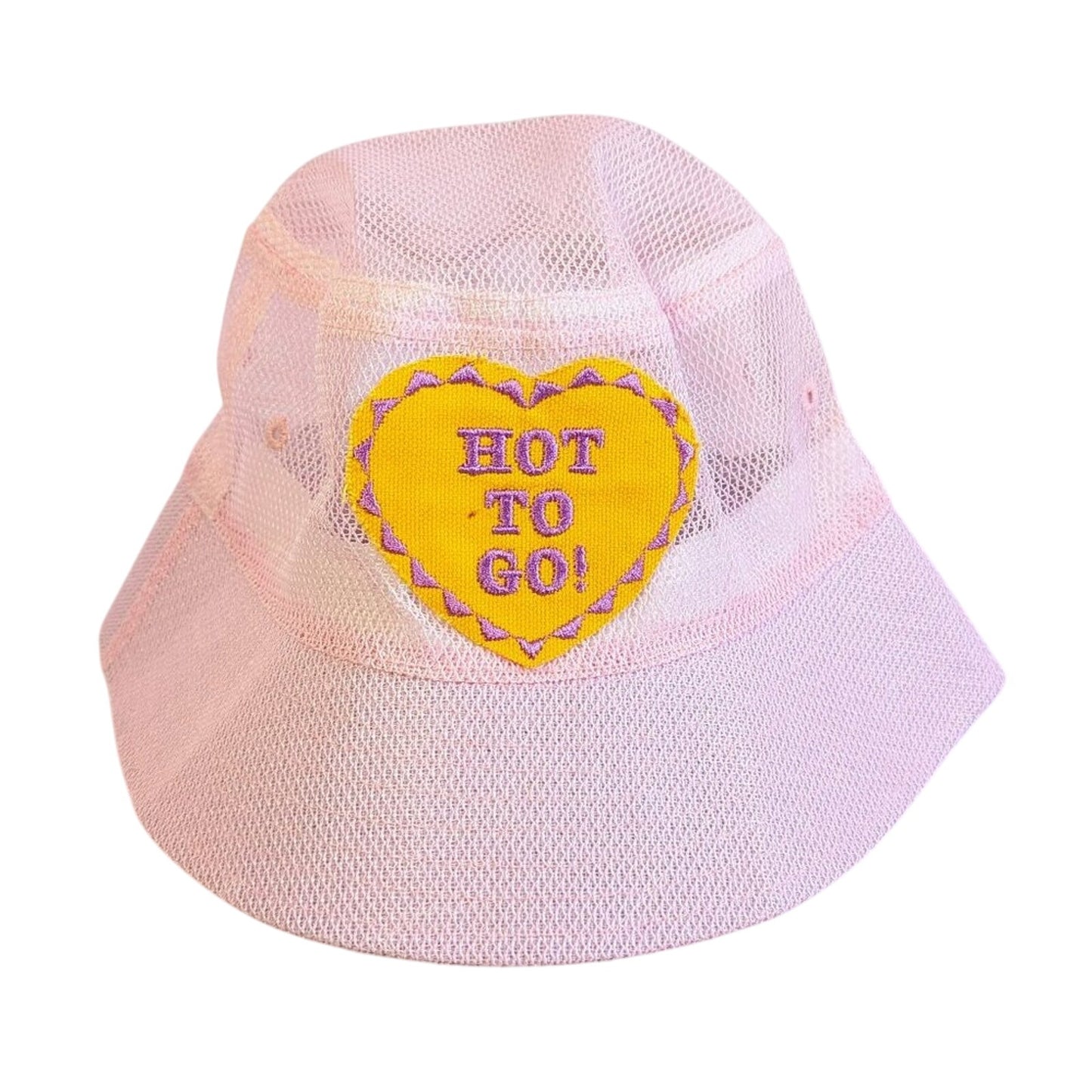 Reworked Upcycled Light Pink Mesh Bucket Hat Hot To Go Embroidered Patch
