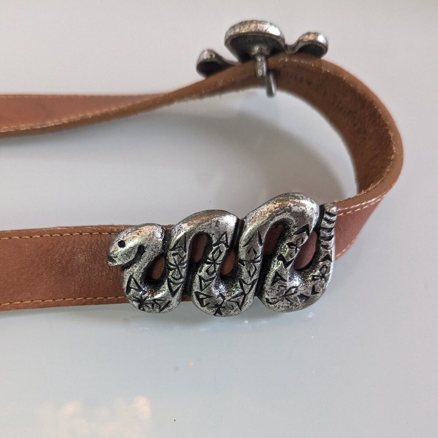 Guess Vintage 90's Brown Leather Belt Metal Cactus Snake Chili Pepper Accents