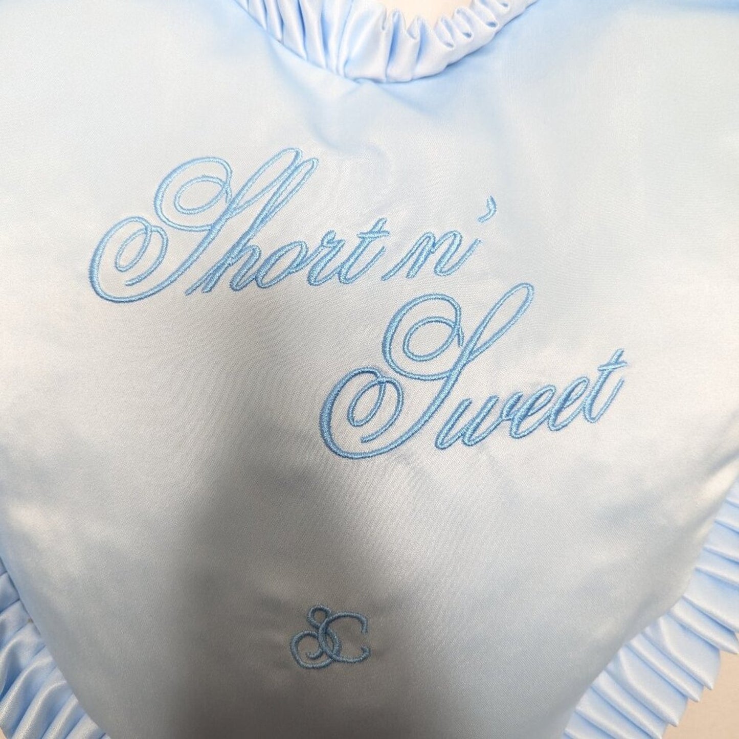 Sabrina Carpenter Light Blue Heart Shaped Short N Sweet Embroidered Ruffle Bag