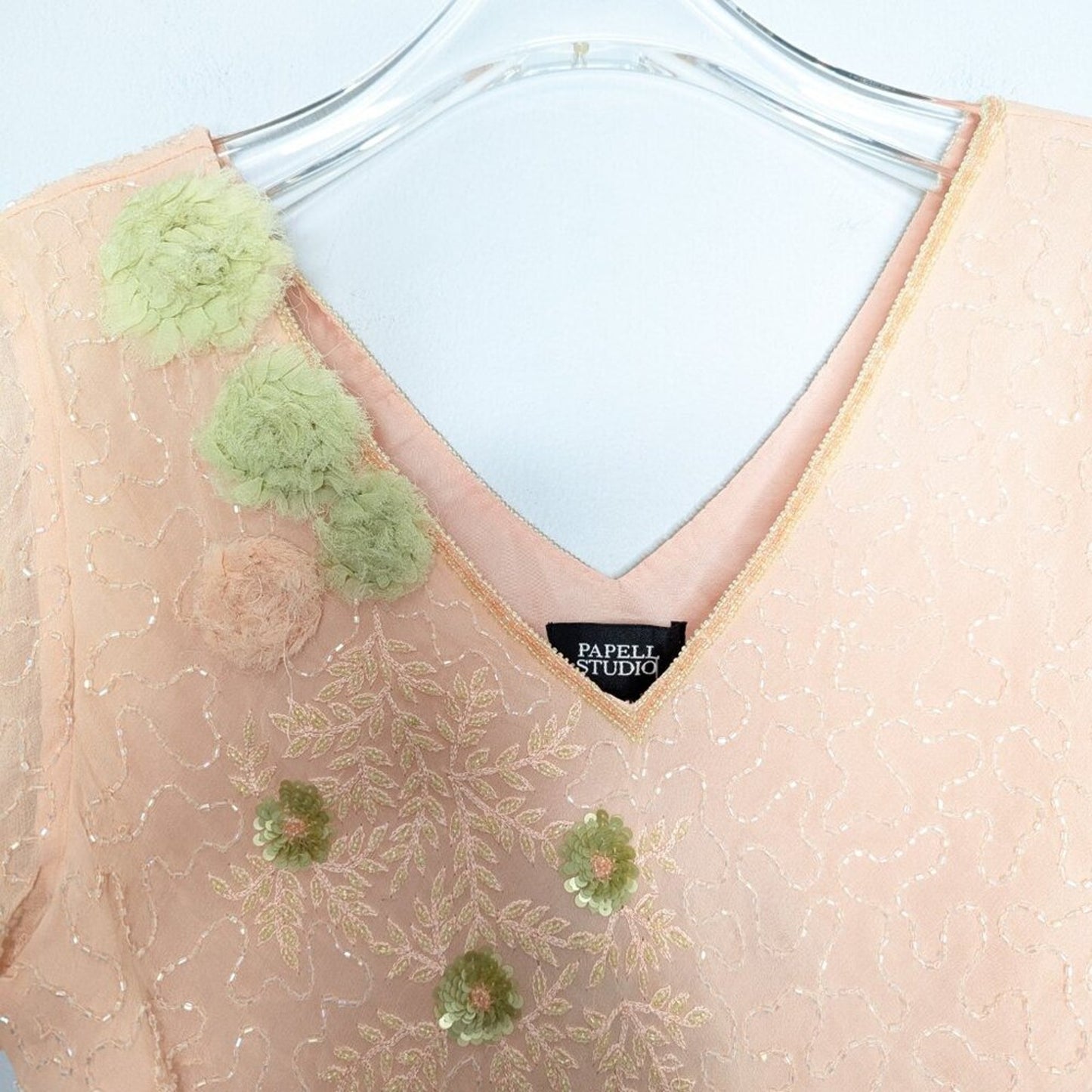 Adrianna Papell Studio Pink Short Sleeve Beaded Sequin V-Neck Evening Top 12