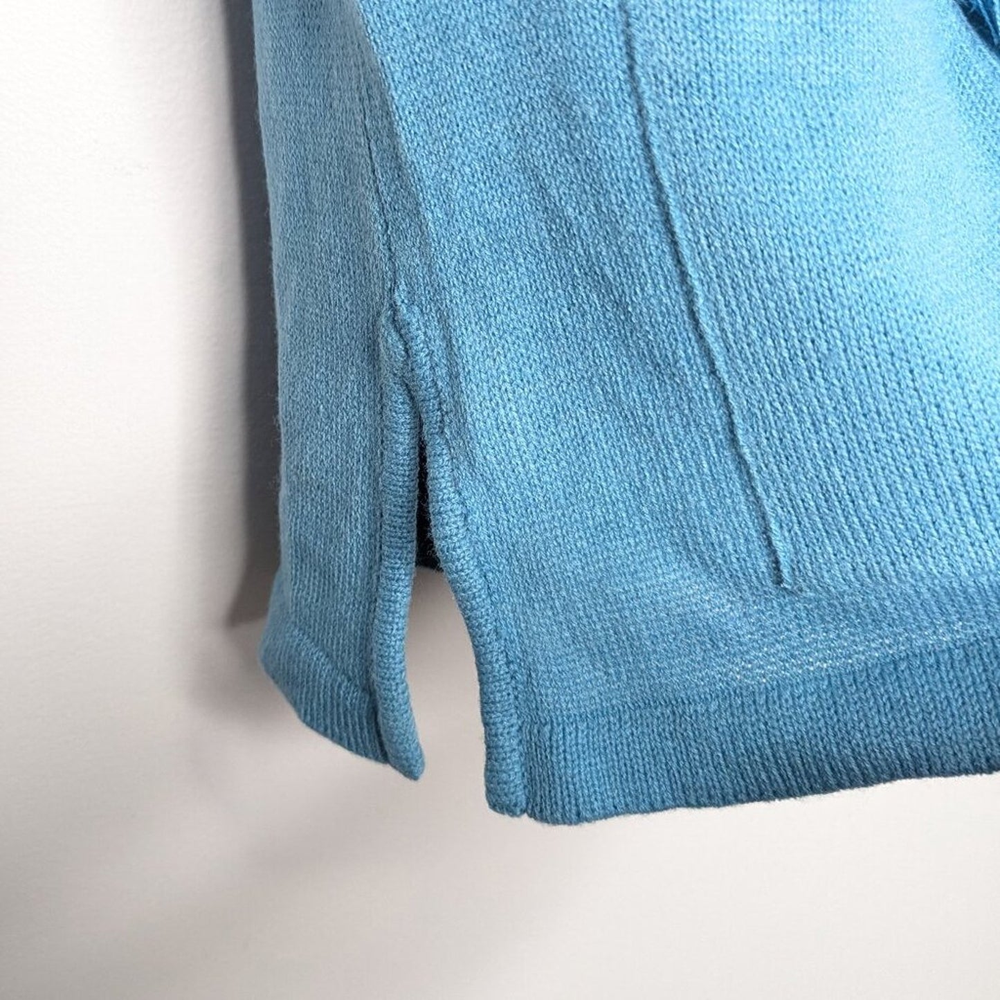 Vintage Blue Deadstock Sleeveless Cardigan Tie Neck Standing Collar Tassels M
