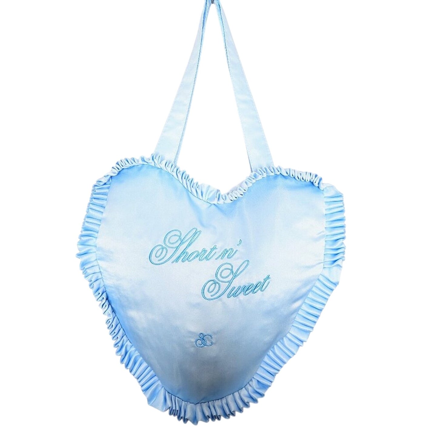 Sabrina Carpenter Light Blue Heart Shaped Short N Sweet Embroidered Ruffle Bag