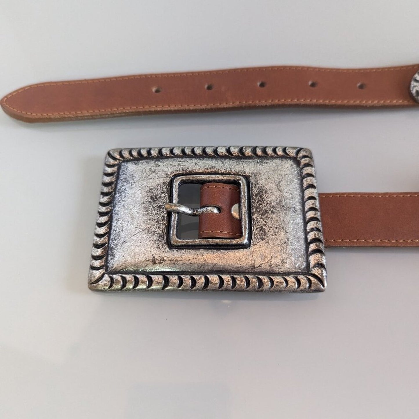 Guess Vintage 90's Brown Leather Belt Metal Cactus Snake Chili Pepper Accents