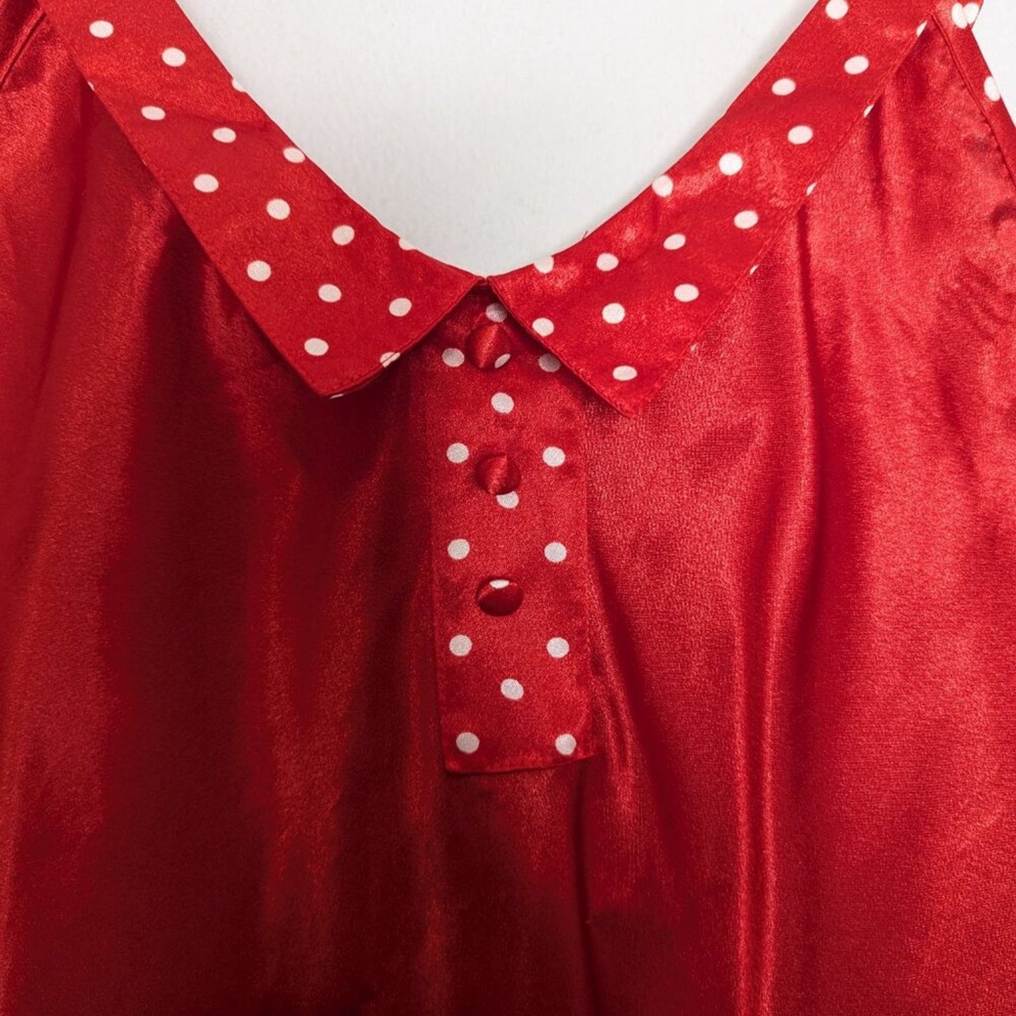 Body Drama Vintage 90's Red Satin Mini Slip Dress Polka Dot Collar Button Detail
