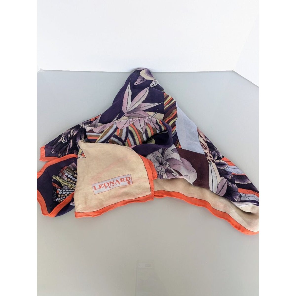 Vintage Leonard Paris Floral & Geometric 53 in Large Silk Square Scarf