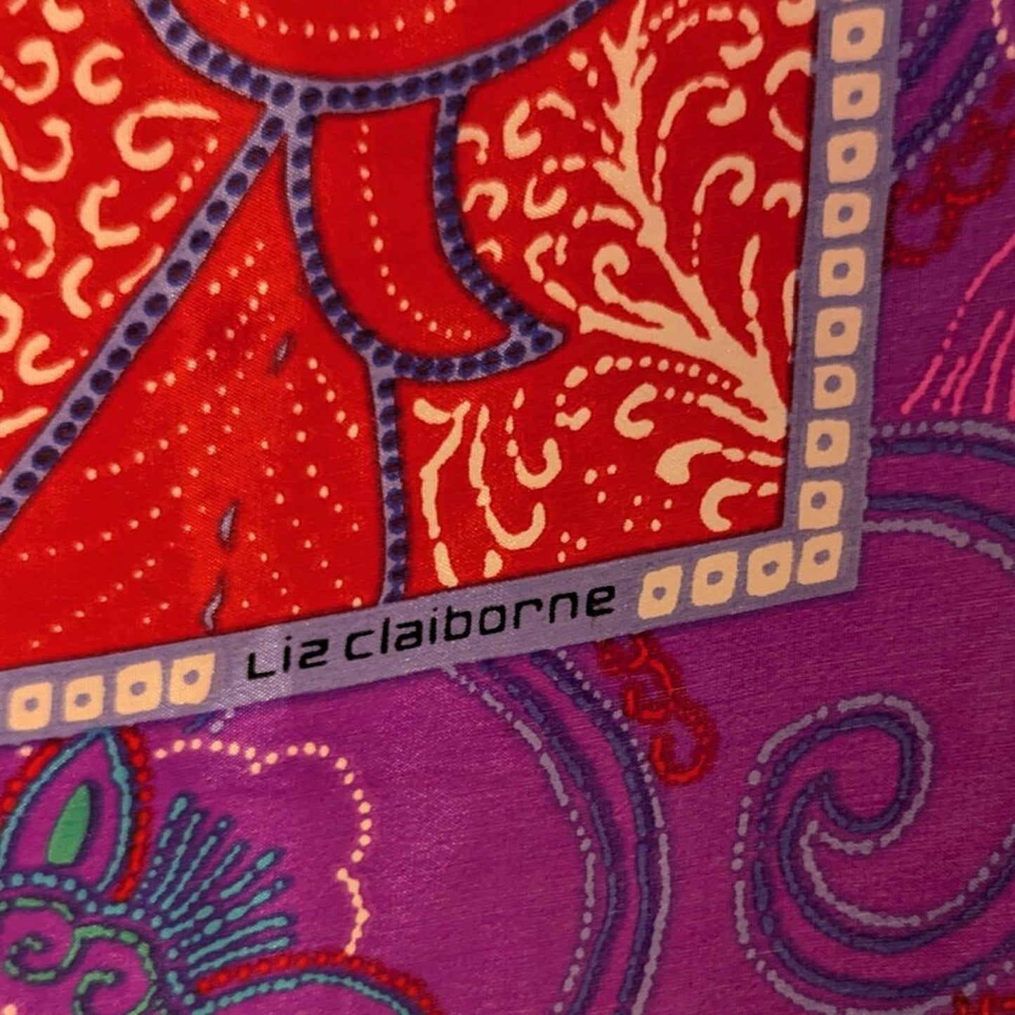 Liz Claiborne Vintage 80's Purple Red Silk Floral Square Scarf Made in Japan