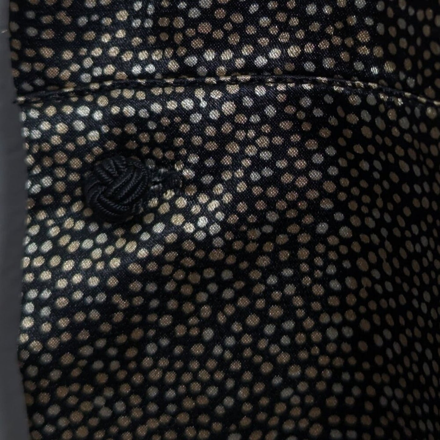 Vintage Black Gold Tiny Polka Dot Pattern Satin Shirt Button Up Long Sleeve 12