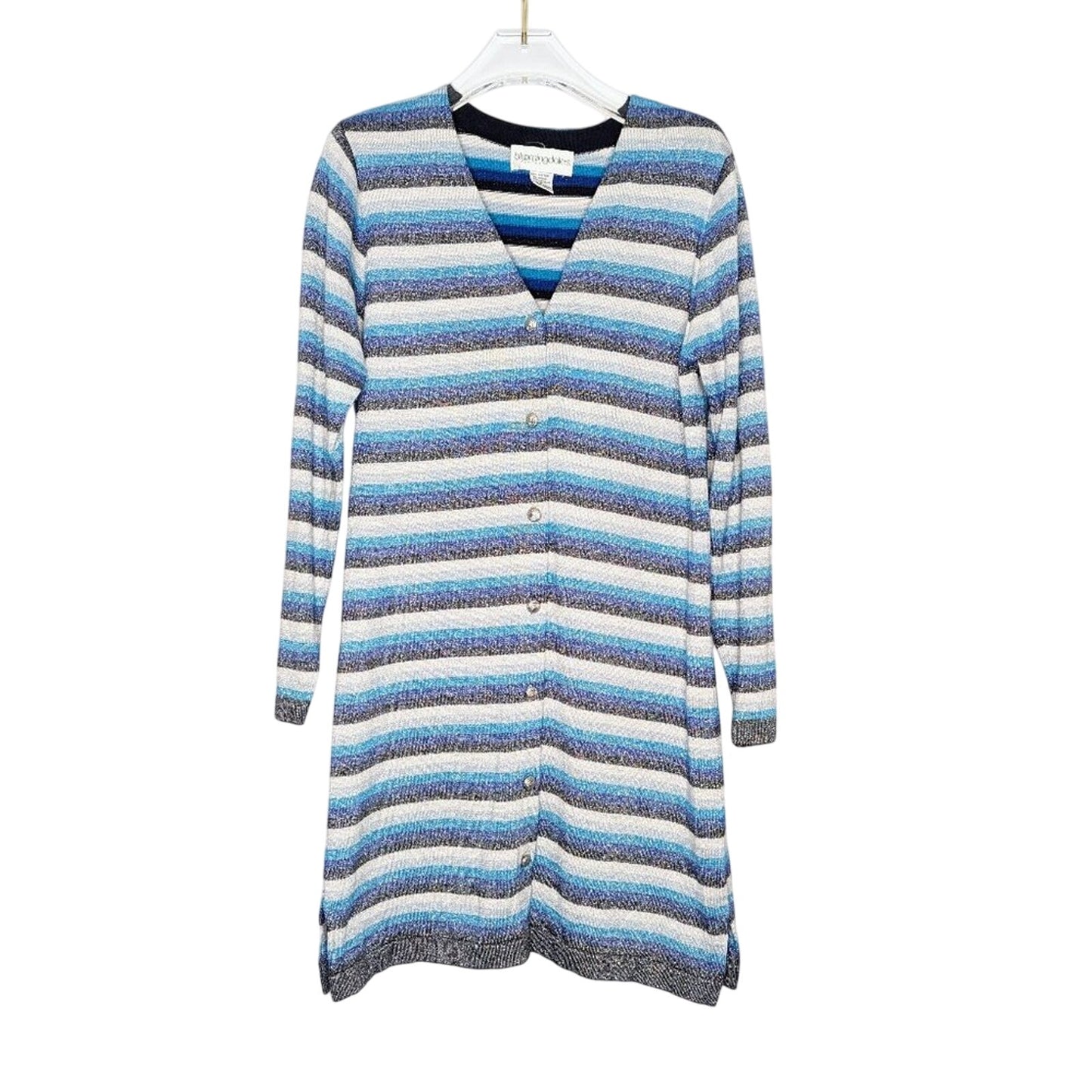 Bloomingdales Vintage 80's Metallic Blue Striped Button Up Top Long Sleeve
