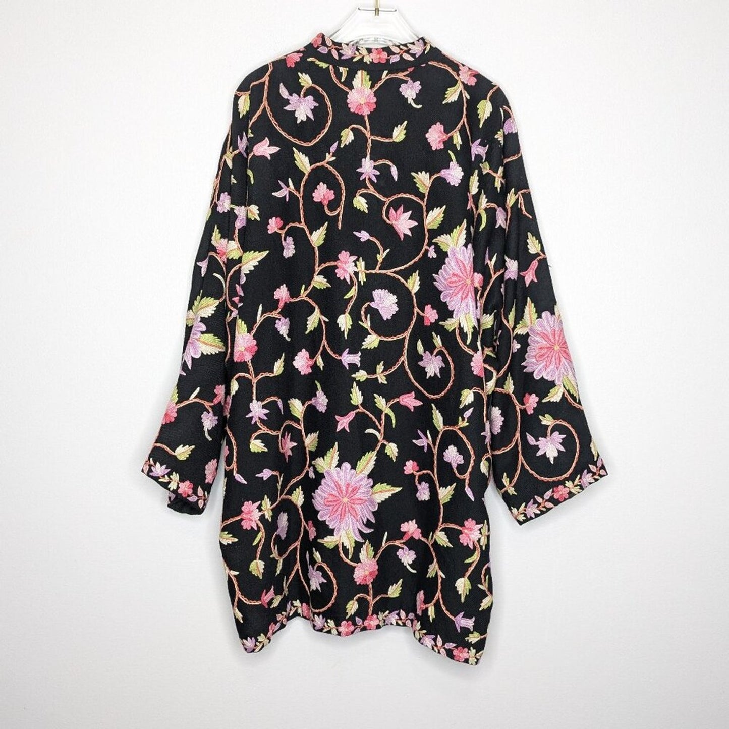 Vintage Black Long Sleeve Floral Embroidered Button Up Jacket Mandarin Collar