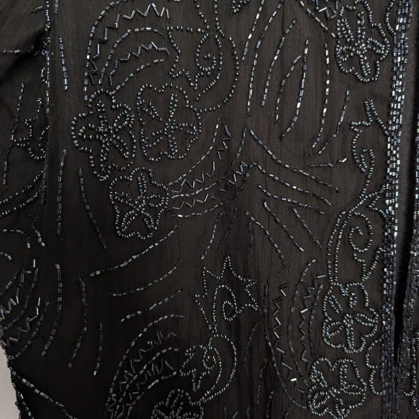 Vintage Laurence Kazar Black Beaded Evening Jacket Long Sleeve Silk Deadstock