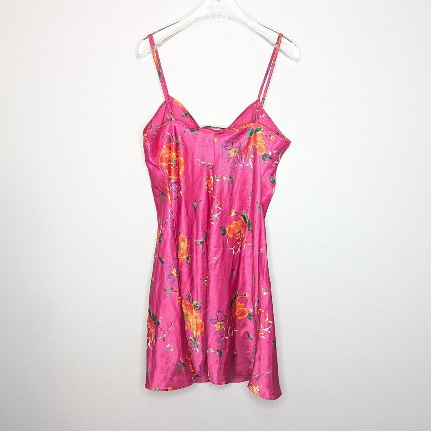Private Luxuries Vintage Pink Slip Mini Dress Satin Floral Spaghetti Straps M