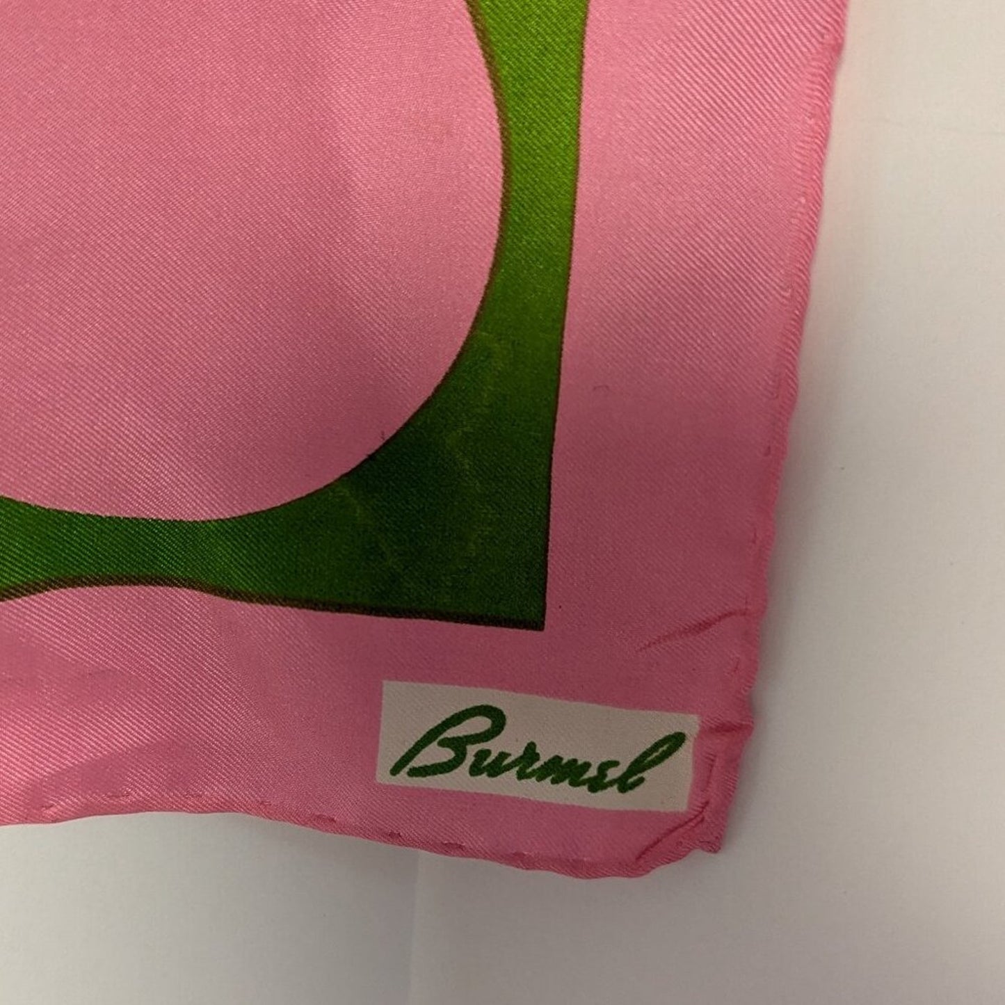 Vintage 60's Burmel Pink Green Geometric Print Silk Square Scarf Made in Japan