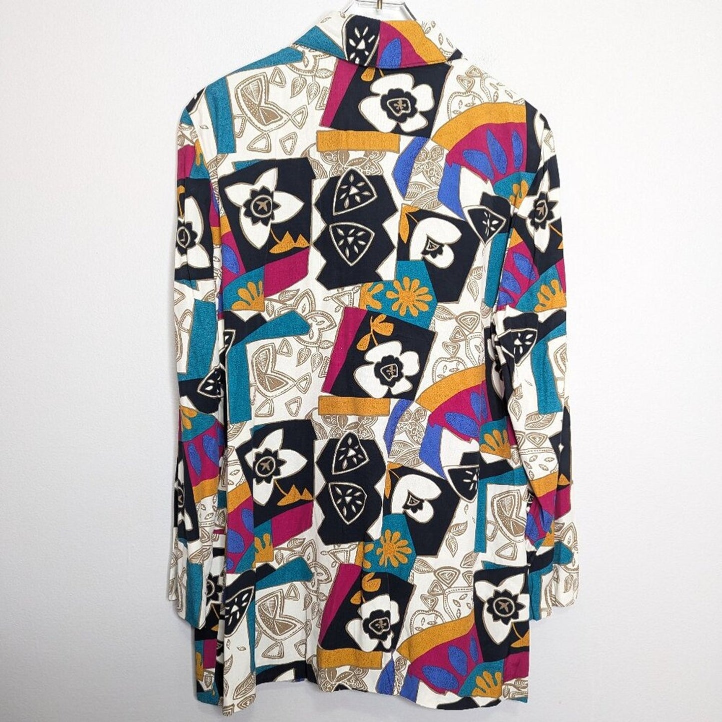 Vintage 80's Bright Geometric Pop Art Pattern Blazer Long Sleeve Pockets Floral