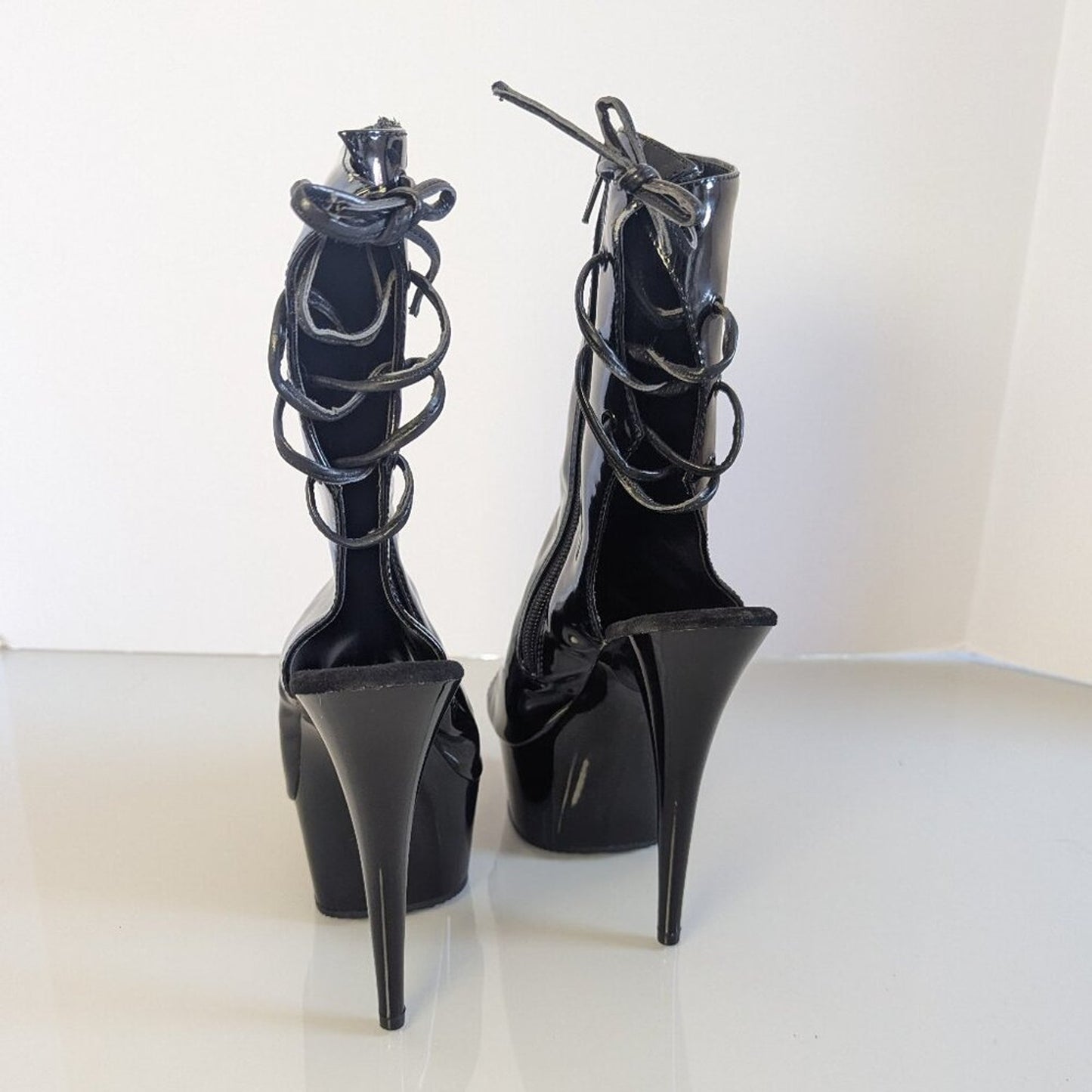 Y2K Pleaser Delight 1018 Black Patent Ankle Boot Platform Heels Peep Toe Size 8