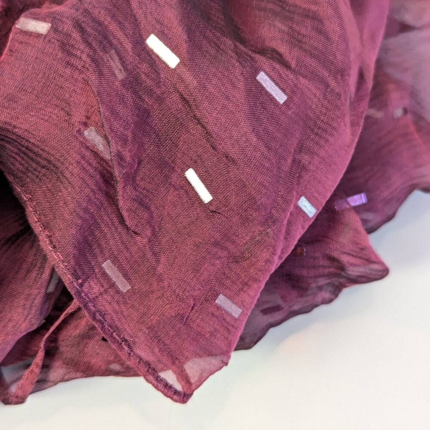 St. John Vintage 90's Burgundy Sheer Silk Rectangular Scarf Sparkly Glitter