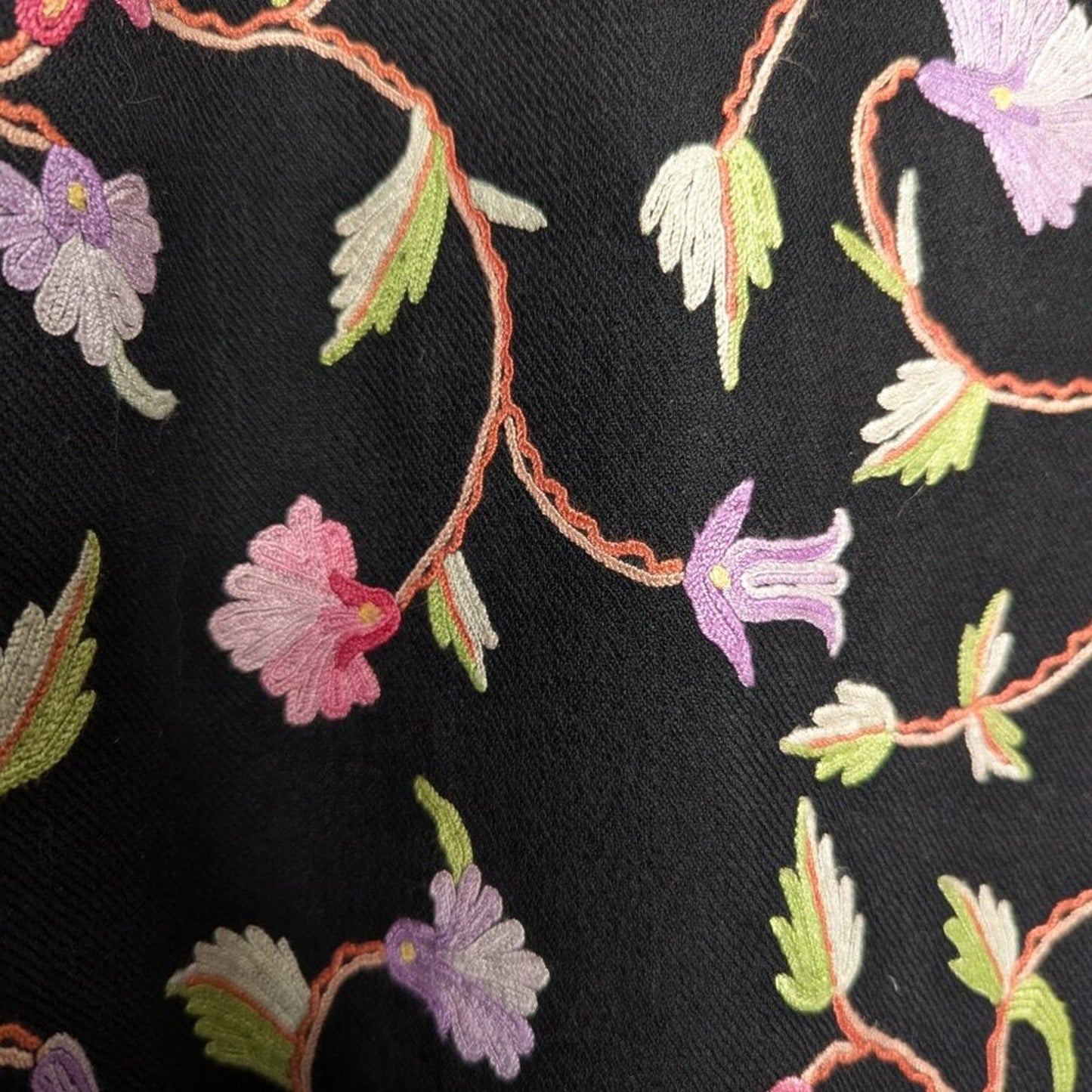 Vintage Black Long Sleeve Floral Embroidered Button Up Jacket Mandarin Collar