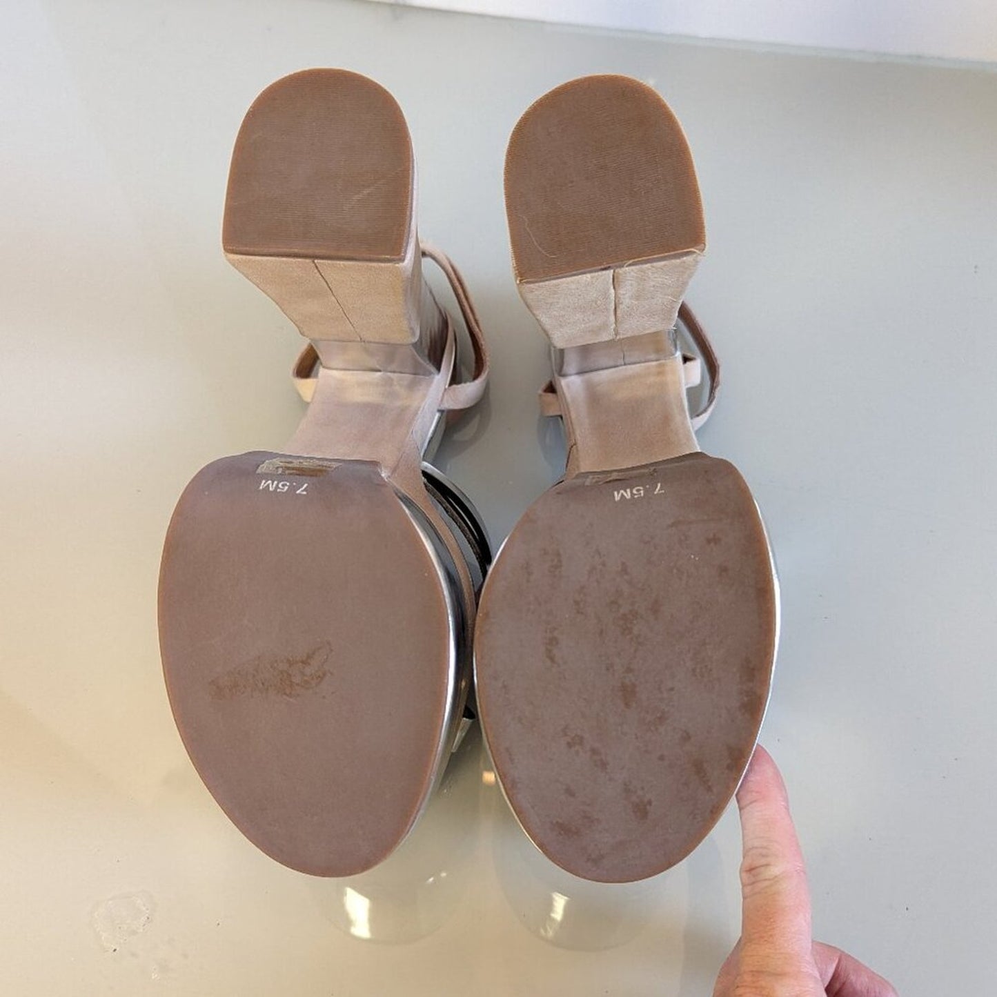 Jeffrey Campbell Y2K Nude Chrome Ambrose Platform Heels Shiny Ankle Strap NEW