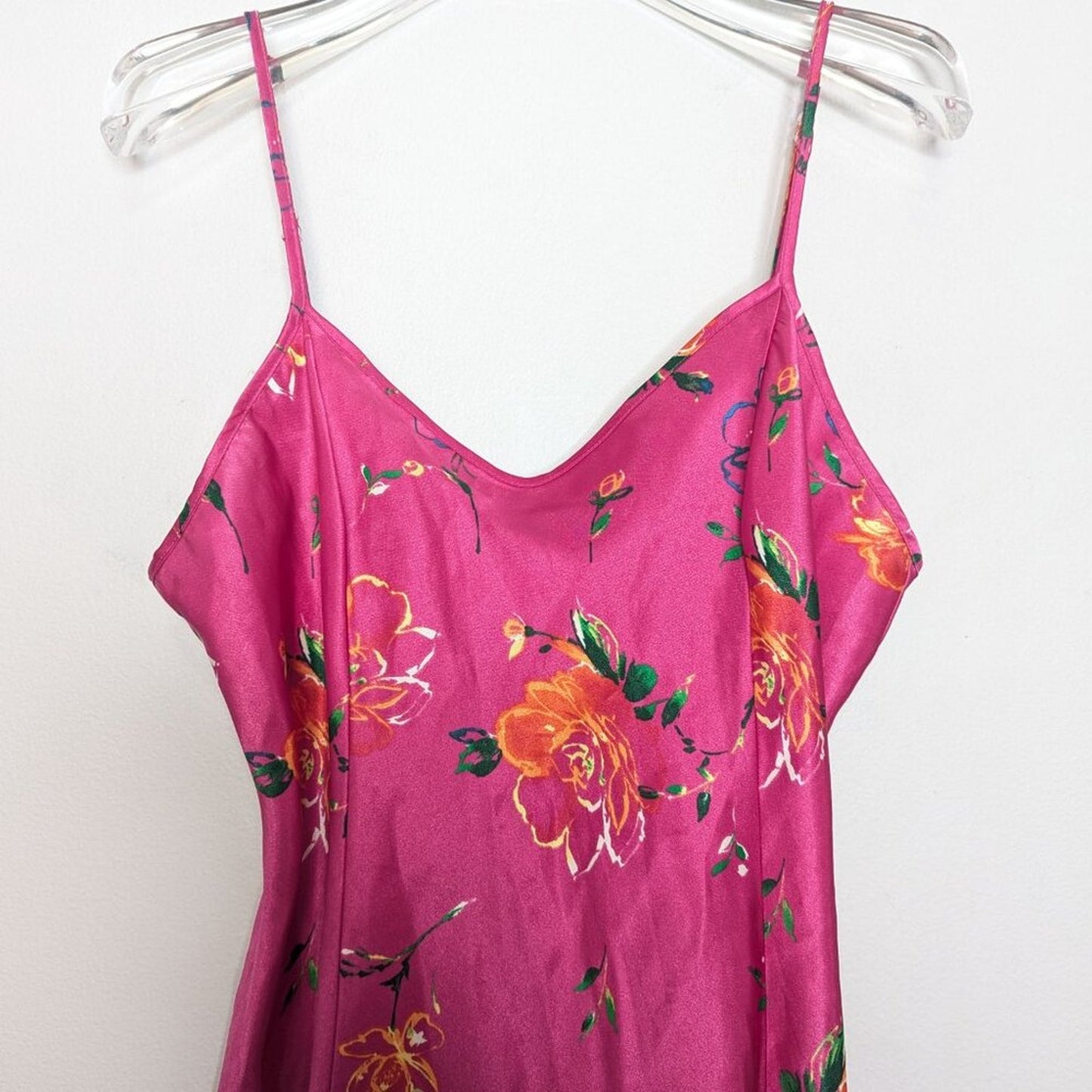 Private Luxuries Vintage Pink Slip Mini Dress Satin Floral Spaghetti Straps M
