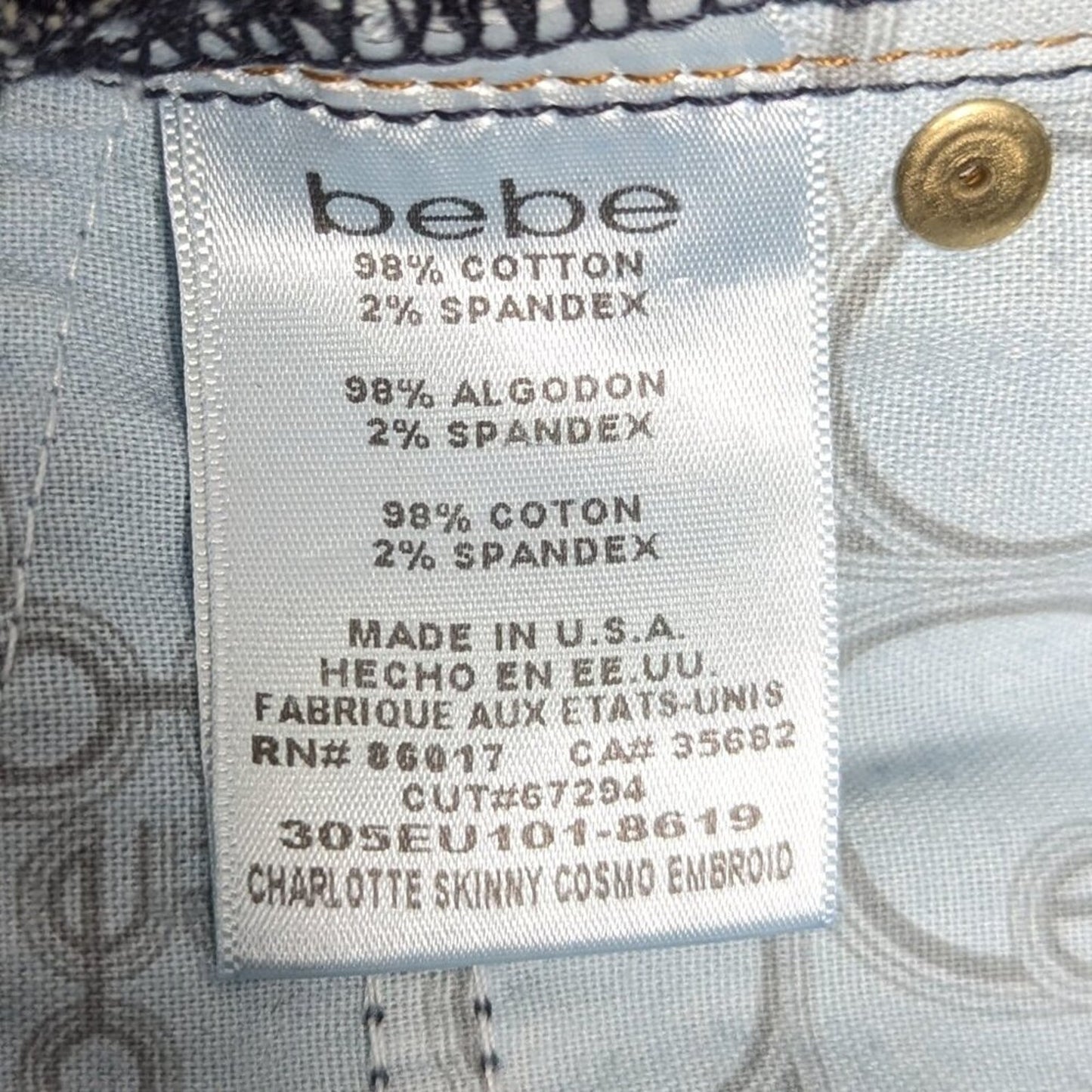 Bebe Vintage Y2K Blue Denim Charlotte Jeans Cosmo Star Embroidery Low Rise 31
