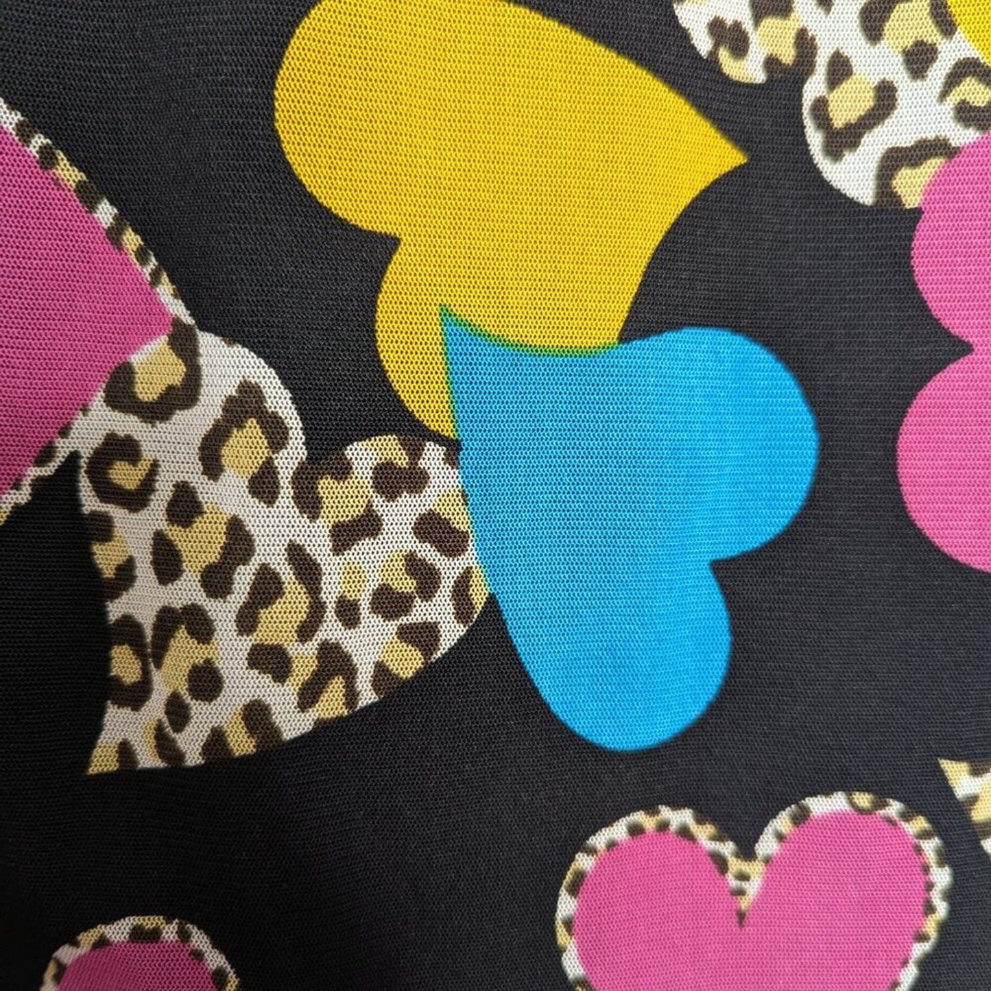 Vintage Y2K Heart Print Short Sleeve V-Neck Shirt Sequins Leopard Print Pink