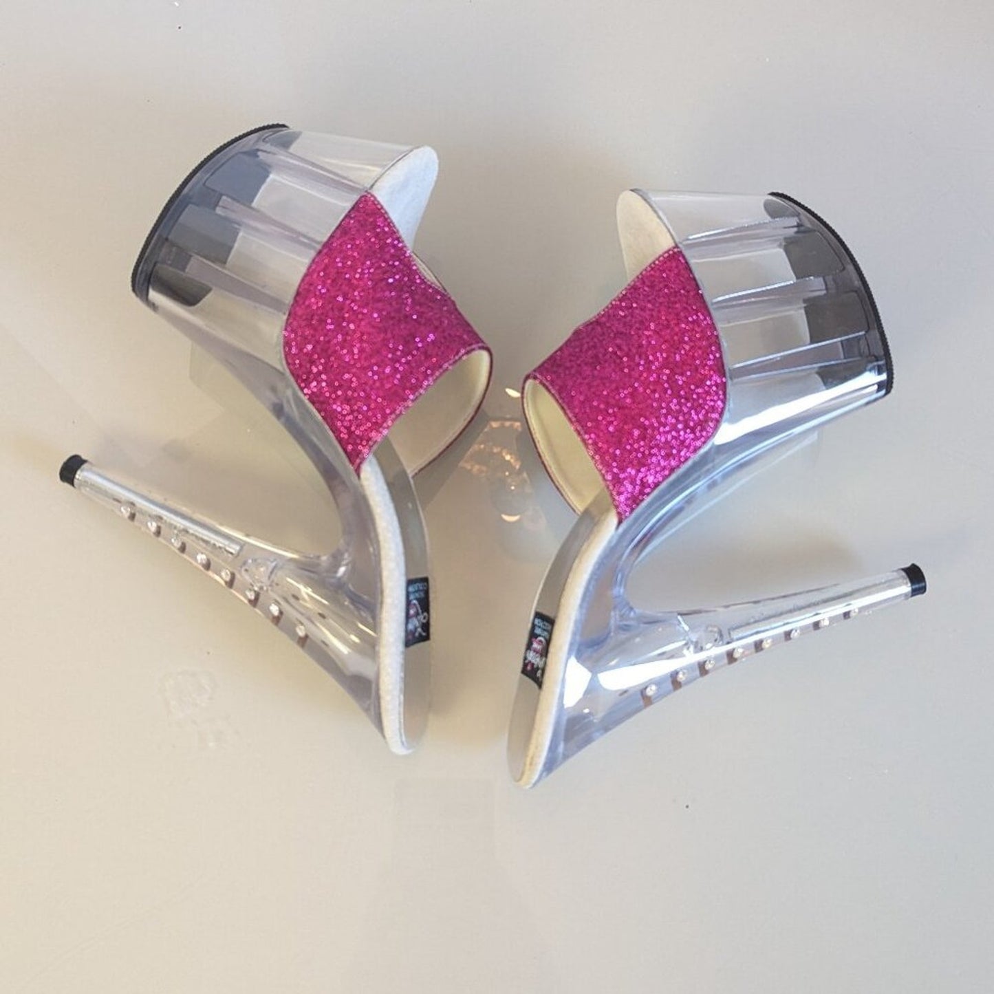 Y2K Lover's Lane Signature Collection Pink Glitter Stiletto Heels Clear Platform