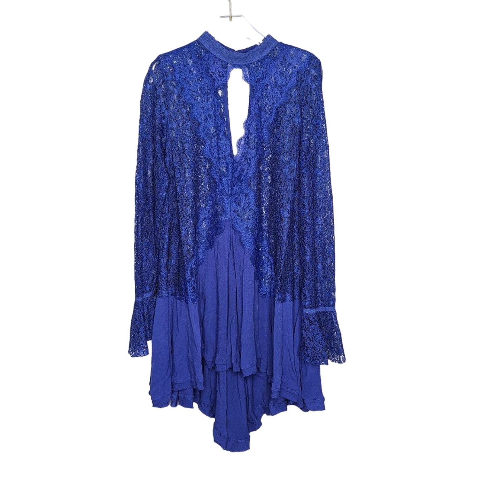Free People Blue Tell Tale Tunic Dress Long Sleeve Sheer Lace Cutouts Grayson Vine Free People Blue Tell Tale Tunic Dress Long Sleeve Sheer Lace Cutouts Grayson Vine