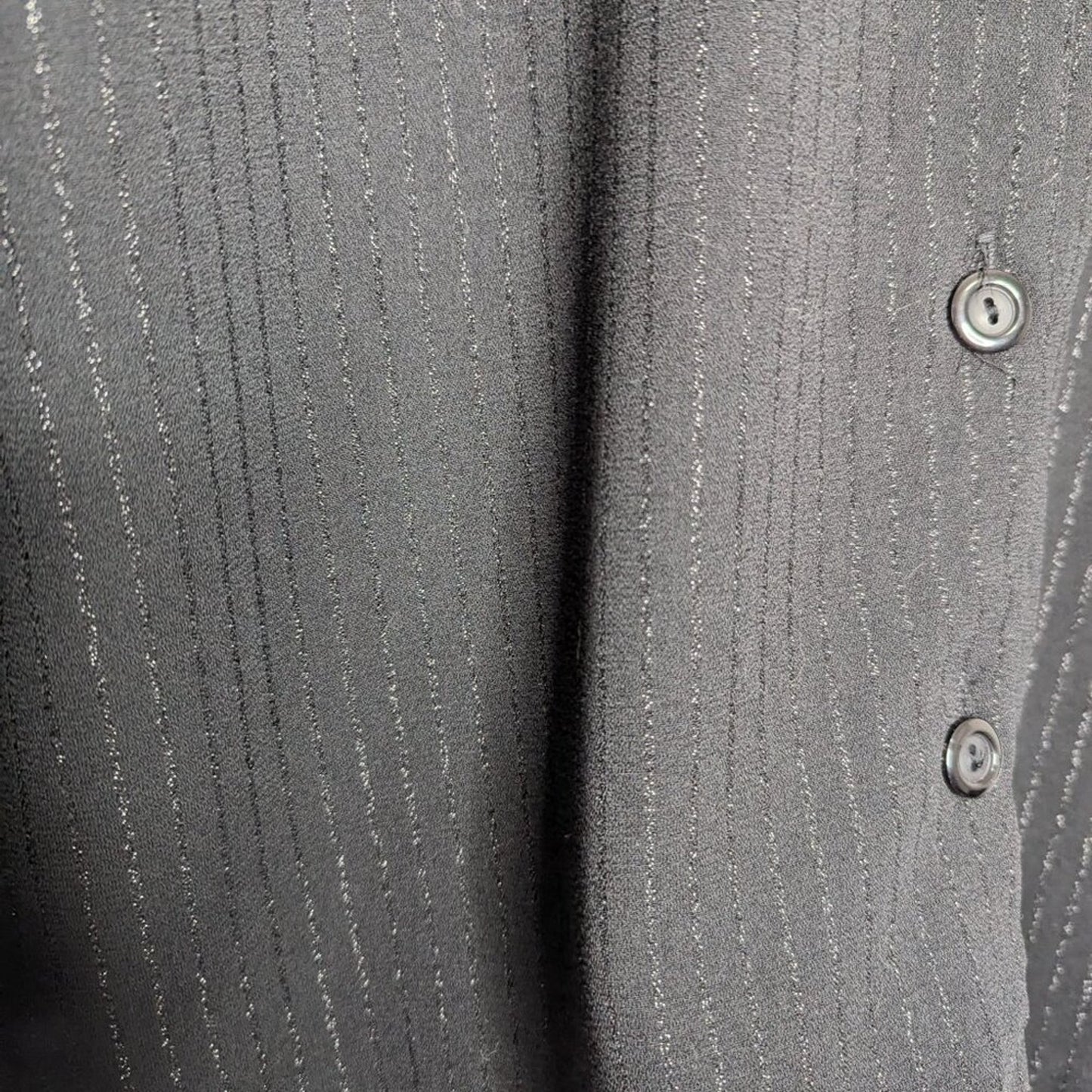 Vintage 90's Black Mandarin Collar Metallic Pin Stripe Top Long Sleeve Button Up
