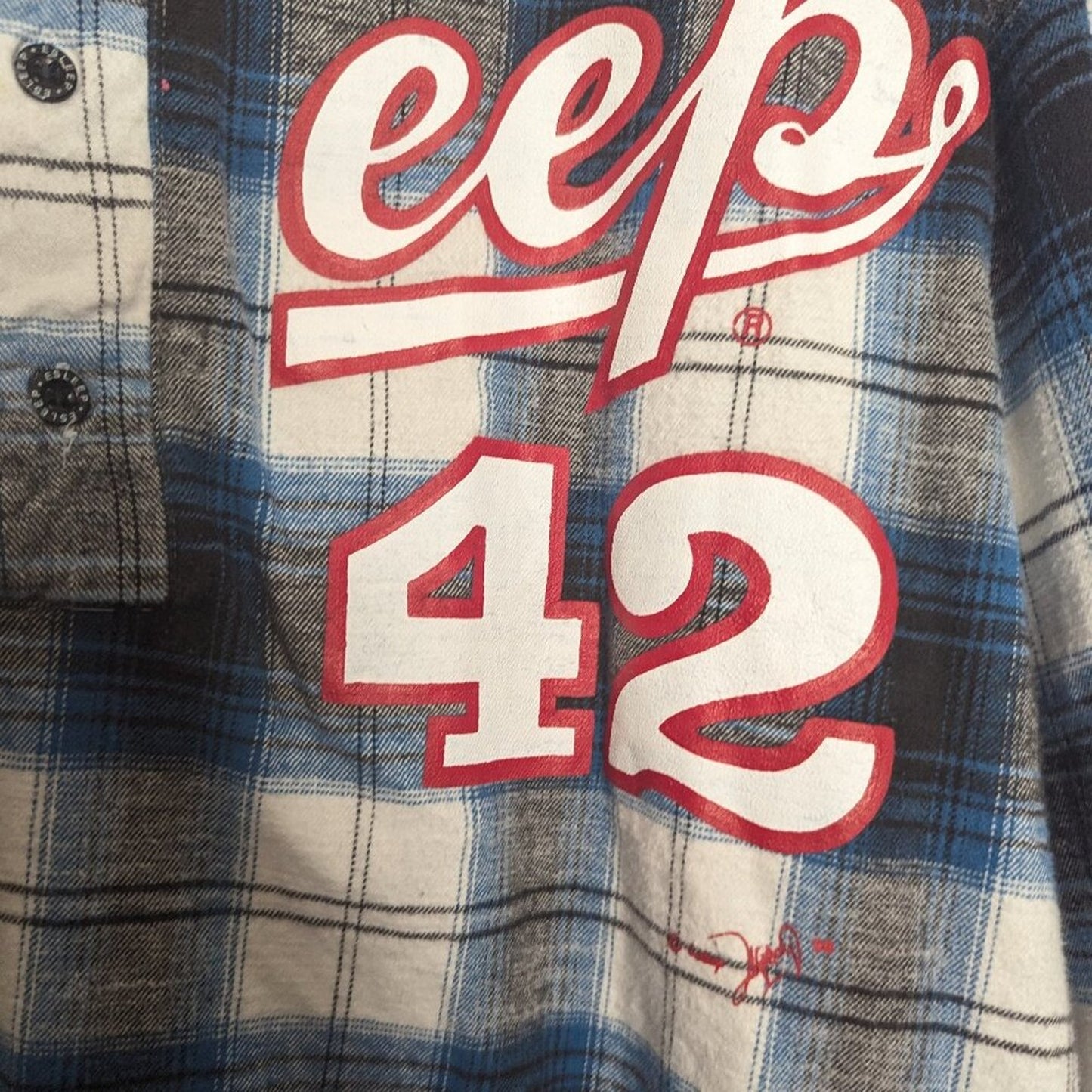 Vintage Blue Plaid Esleep 90's Baseball Jersey Flannel Sleep Shirt Long Sleeve