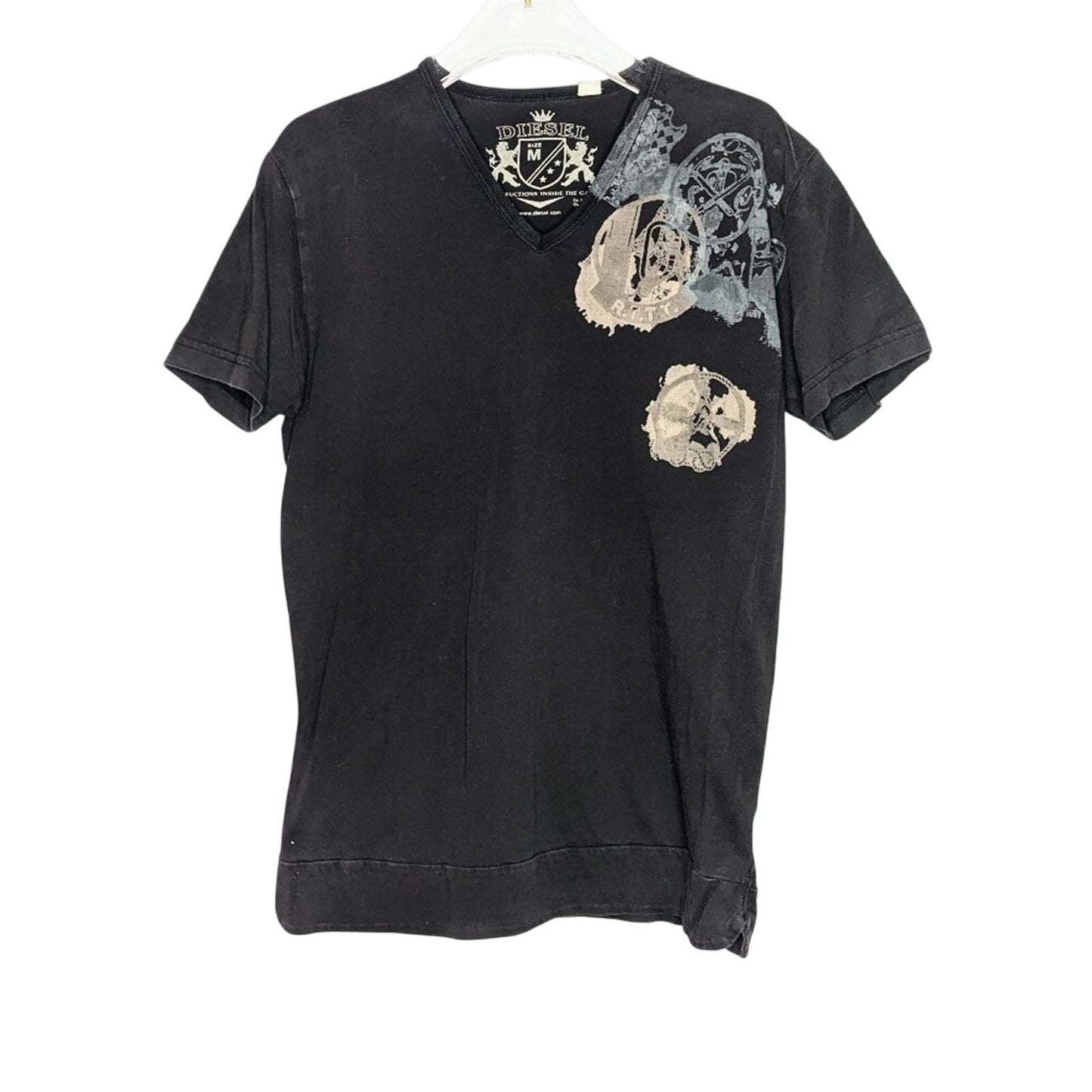 Diesel Vintage Y2K Gray Graphic Tee Short Sleeve V-Neck Slim Fit Size M