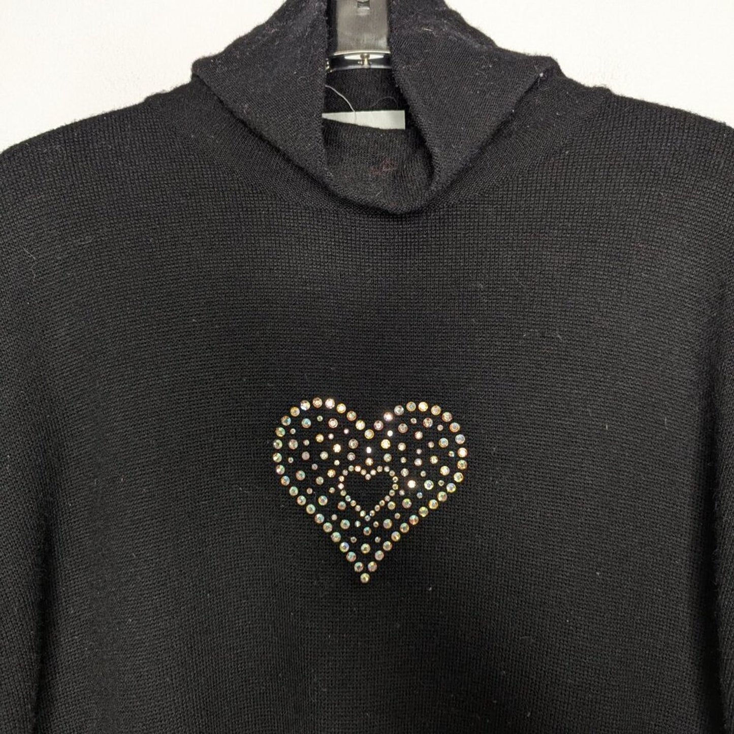 Vintage 70's Meister Black Long Sleeve Turtleneck Sweater Rhinestone Heart