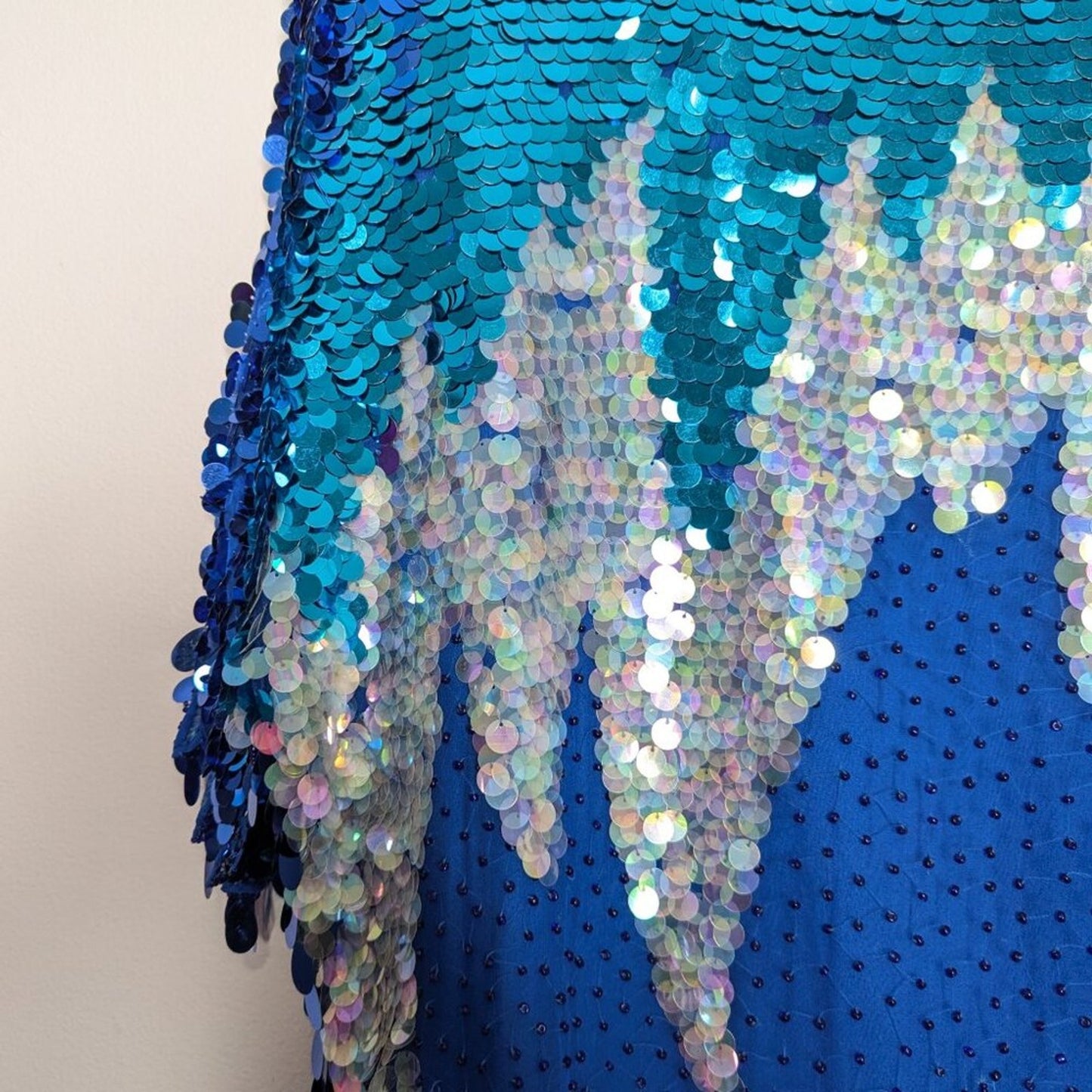 St. Honore Vintage 80's Blue Short Sleeve Beaded Sequin Top Party Disco Glam