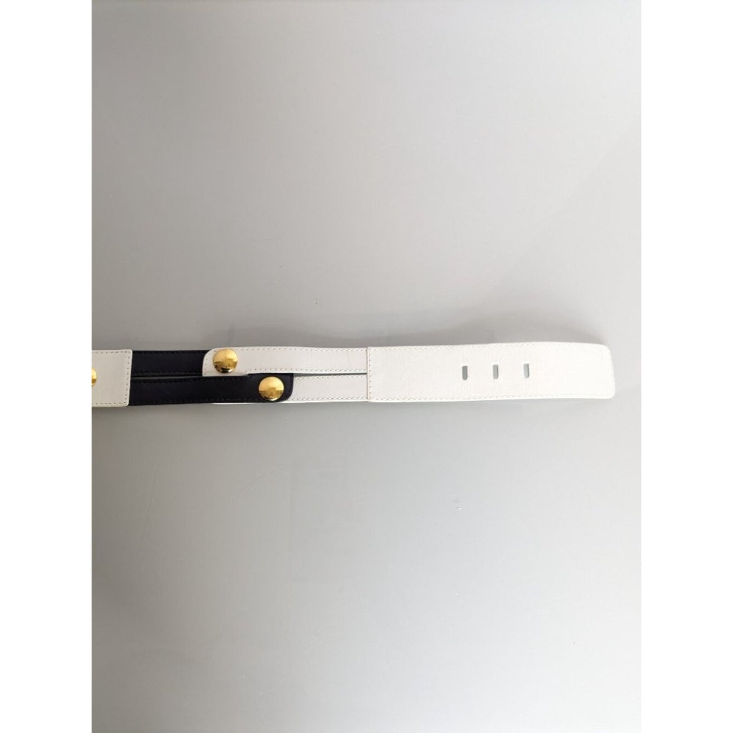 Escada Vintage Black And White Leather Belt Gold Tone Round Studs
