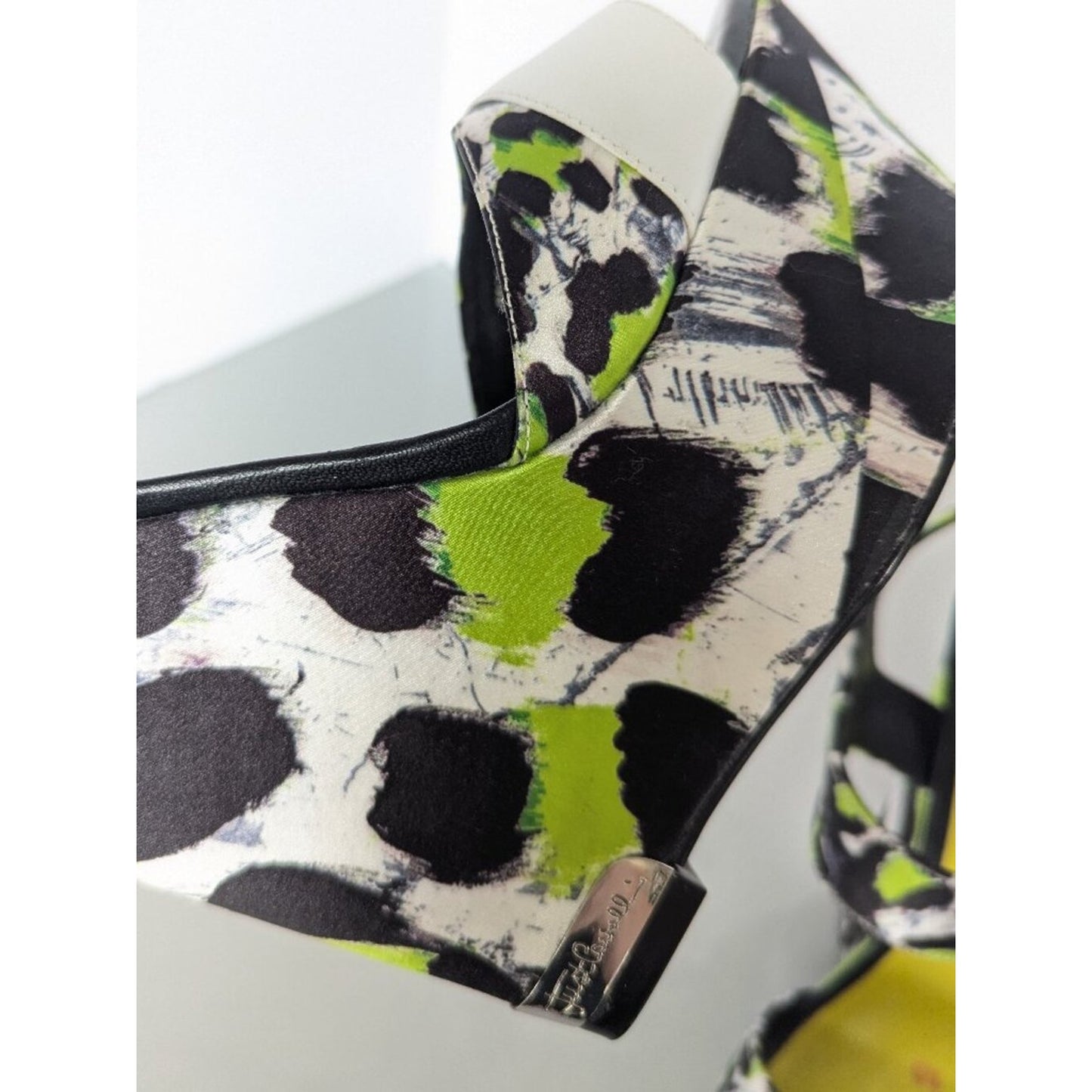 Just Cavalli Y2K Neon Black White Animal Print Open Toe Wedge Heels Size 38