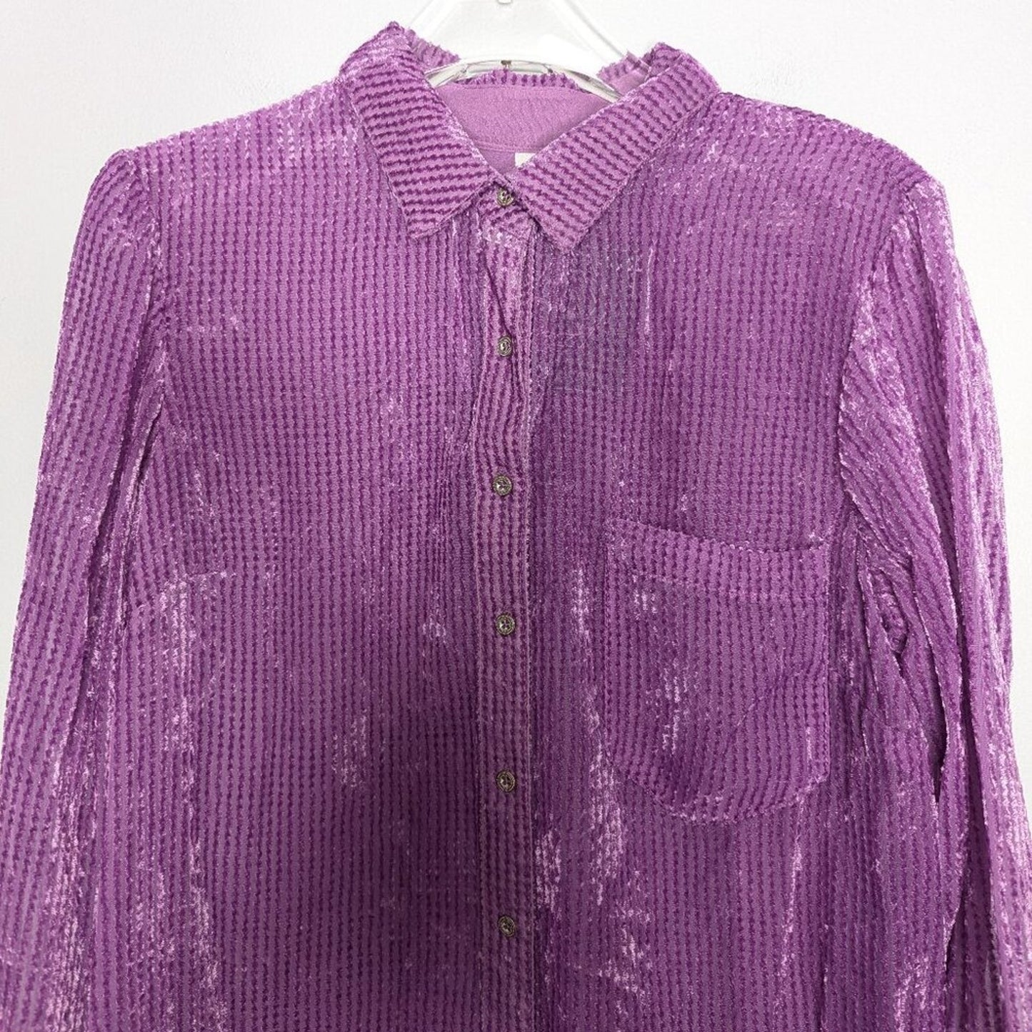 Anthropologie Akemi Kin Orchid Purple Velvet Striped Tunic Duster Long Sleeve M