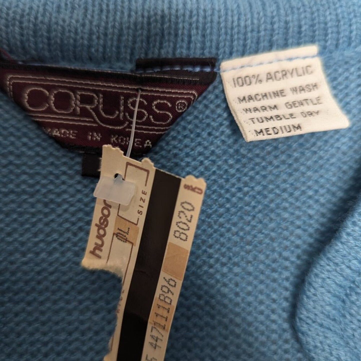 Vintage Blue Deadstock Sleeveless Cardigan Tie Neck Standing Collar Tassels M