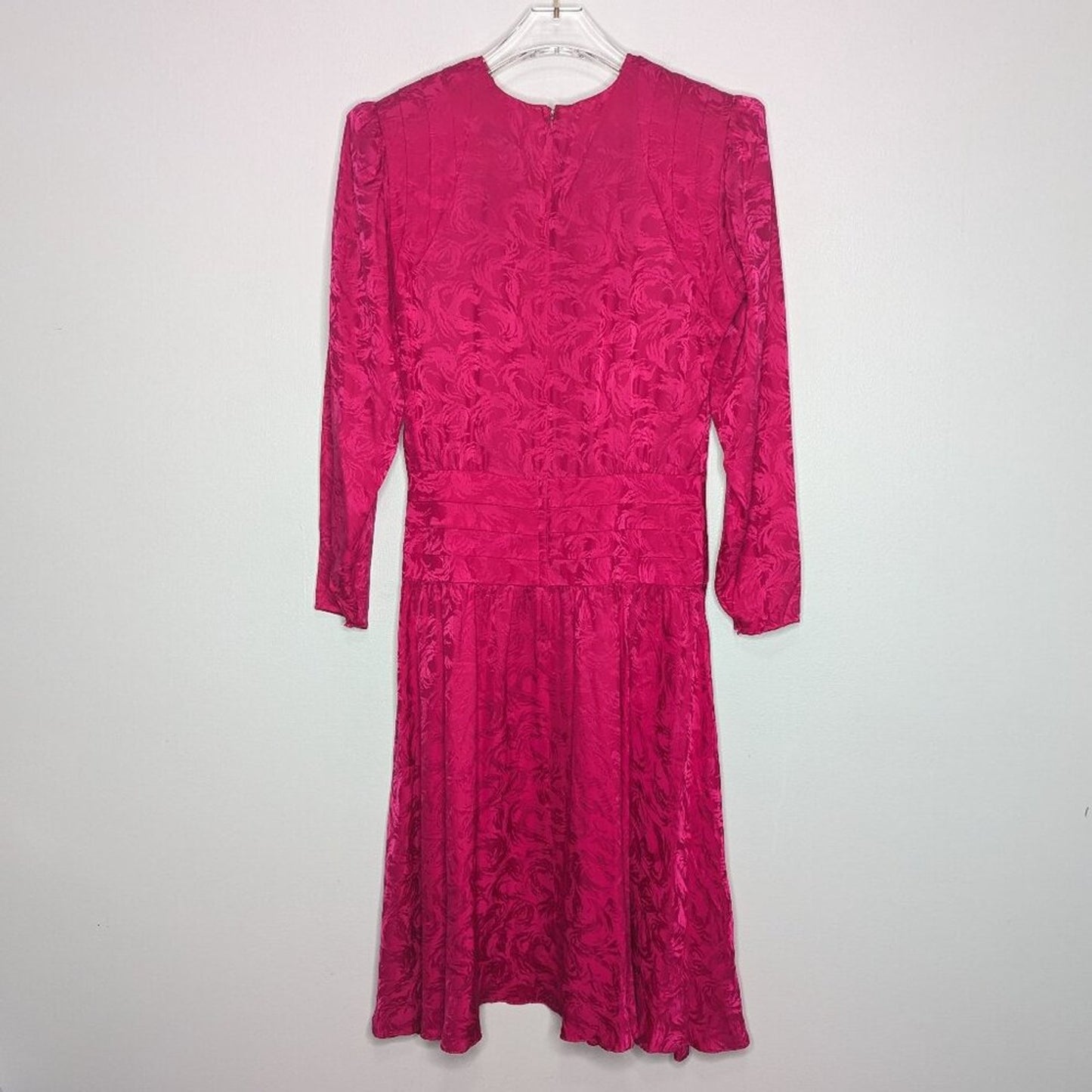 Argenti Vintage 80's Pink Silk Dress Long Sleeve Swirl Pattern Waist Detail