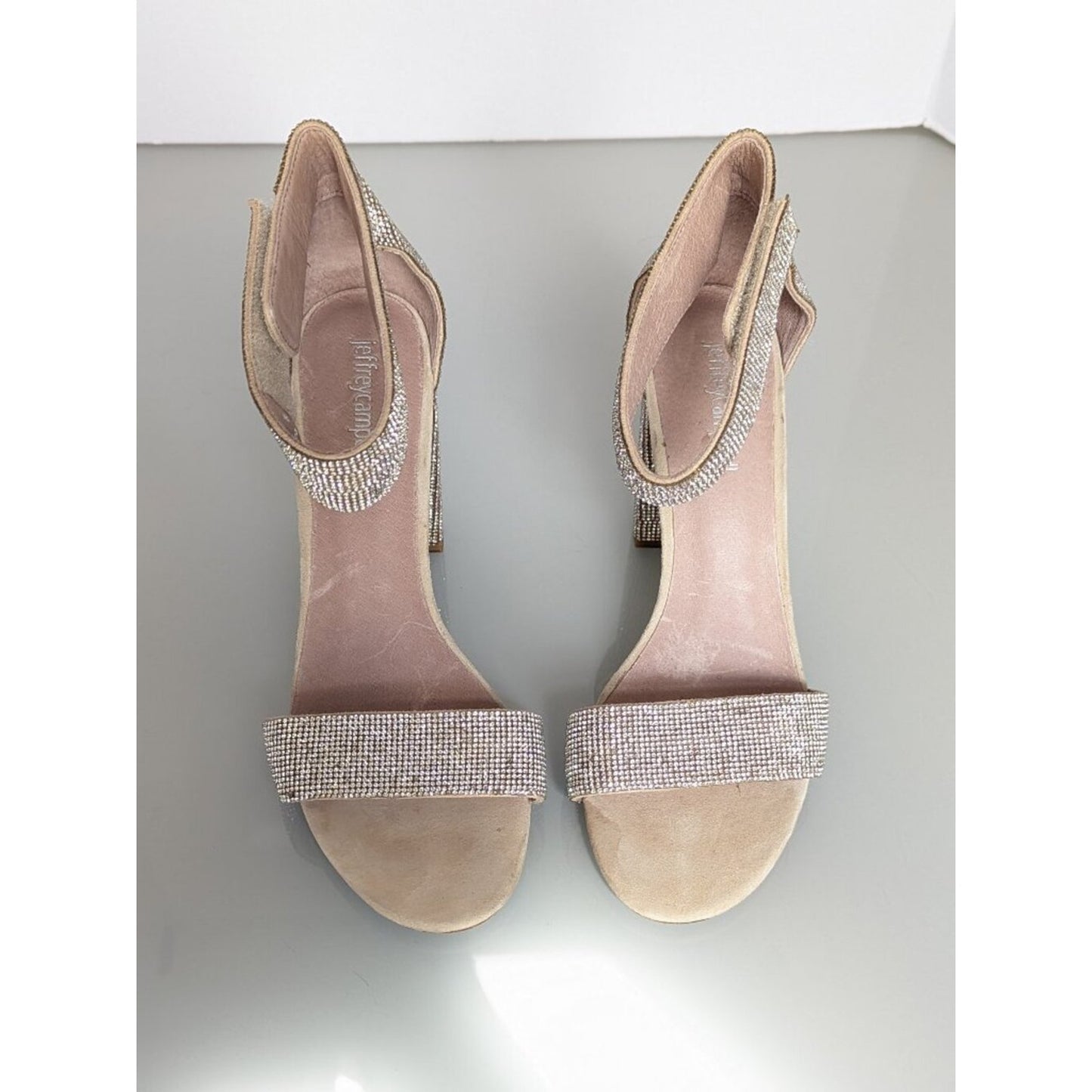 Jeffrey Campbell Silver Crystal Studded Sandal Size 8 Block Heel Strappy Sparkle