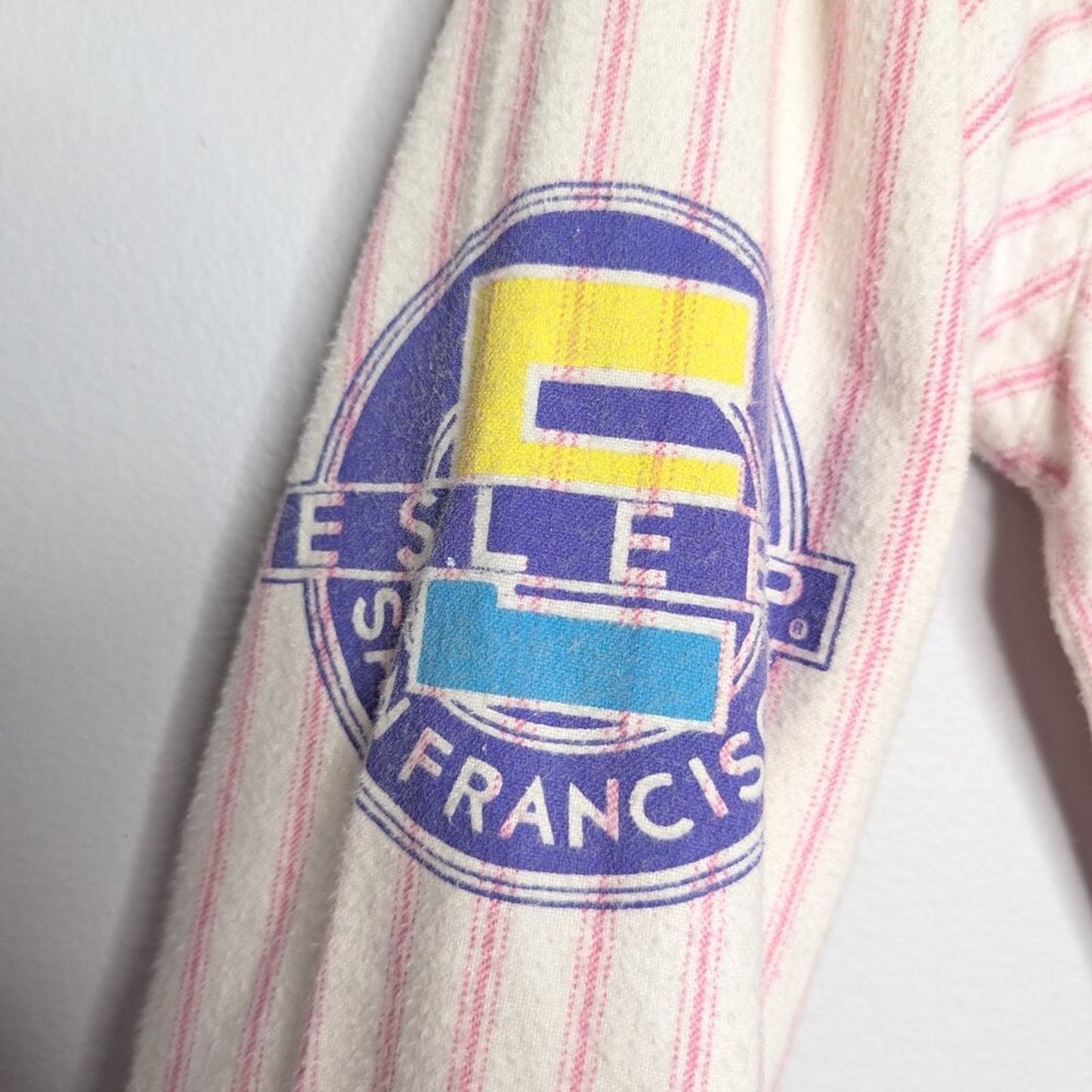 Esleep 90's Vintage Pink Baseball Jersey Flannel Sleep Shirt Graphic Print OS