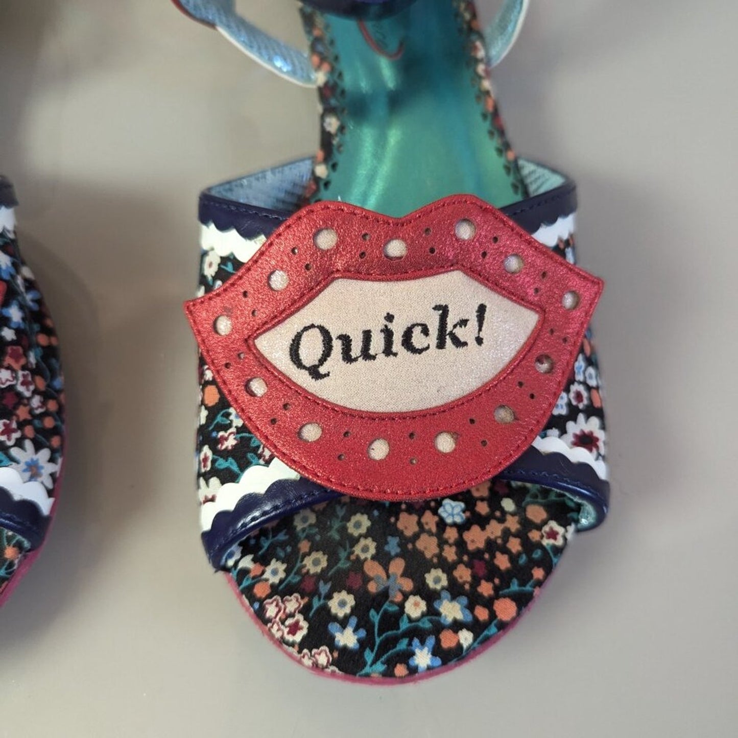 Poetic Licence Floral Pattern Kiss Me Quick Lips Shoe Mini Wedge Ankle Strap 40