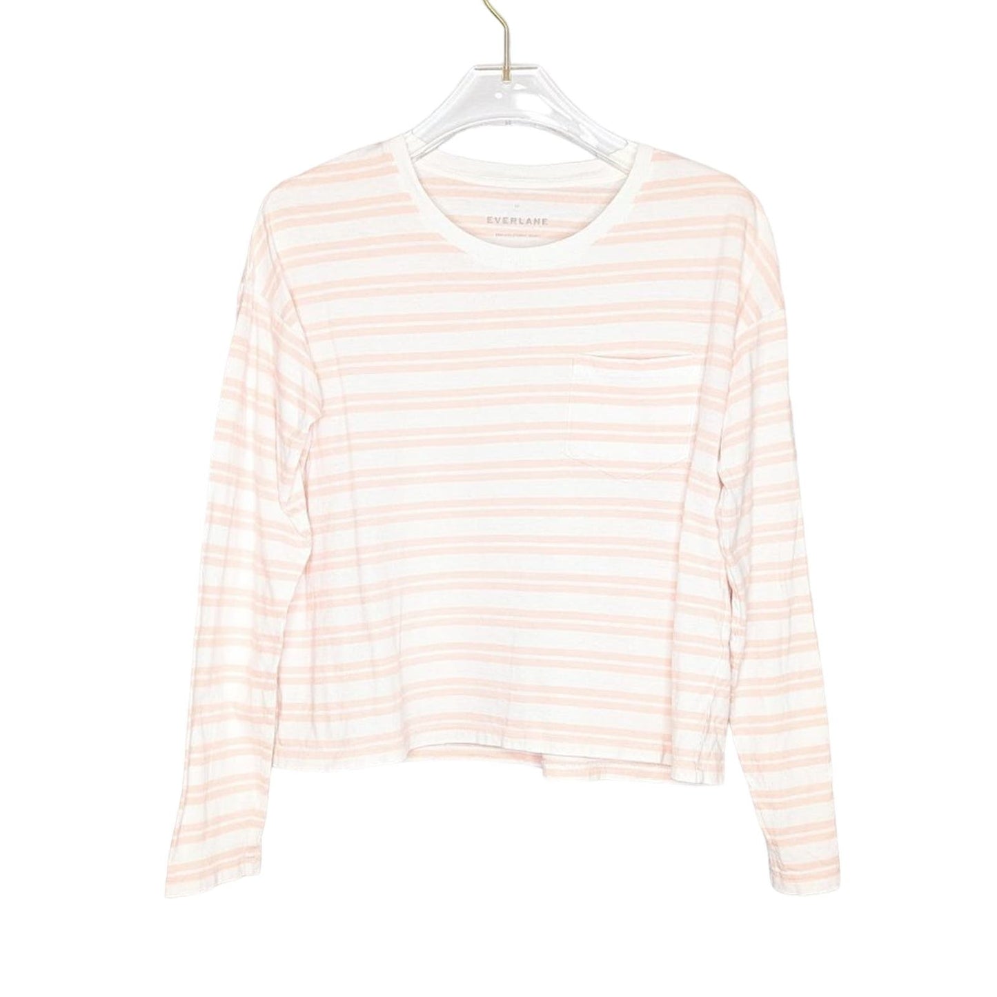 Everlane White Pink Striped Boxy Cut Long Sleeve T-Shirt Crewneck Size XS
