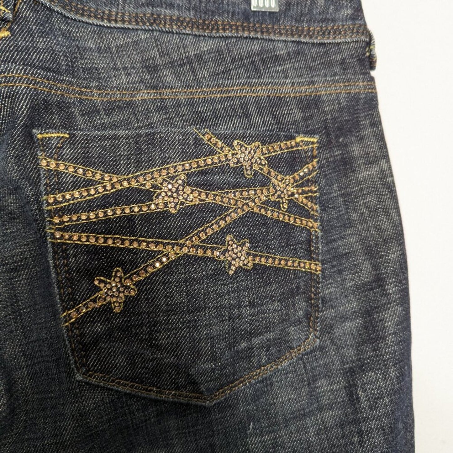 Bebe Vintage Y2K Blue Denim Charlotte Jeans Cosmo Star Embroidery Low Rise 31