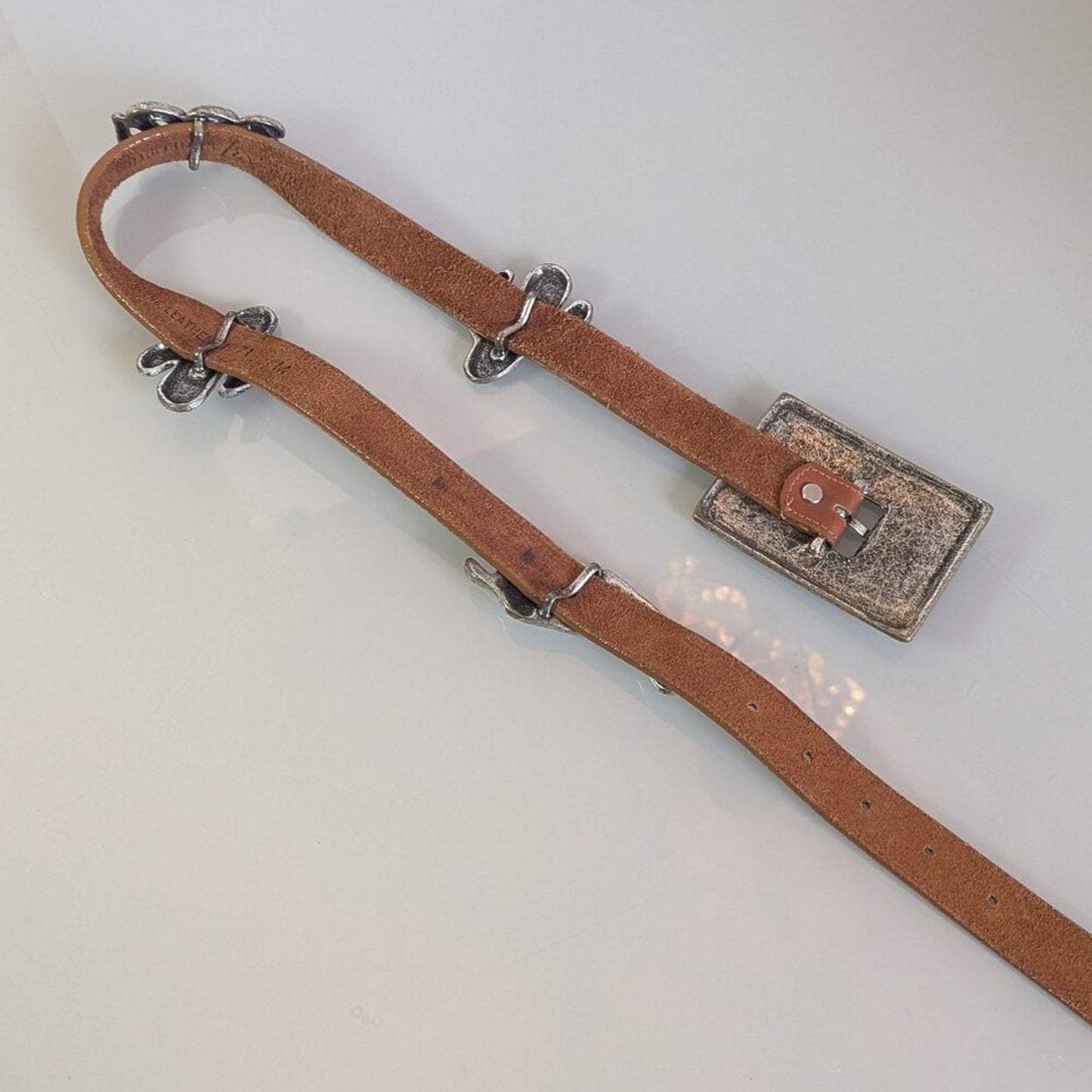 Guess Vintage 90's Brown Leather Belt Metal Cactus Snake Chili Pepper Accents
