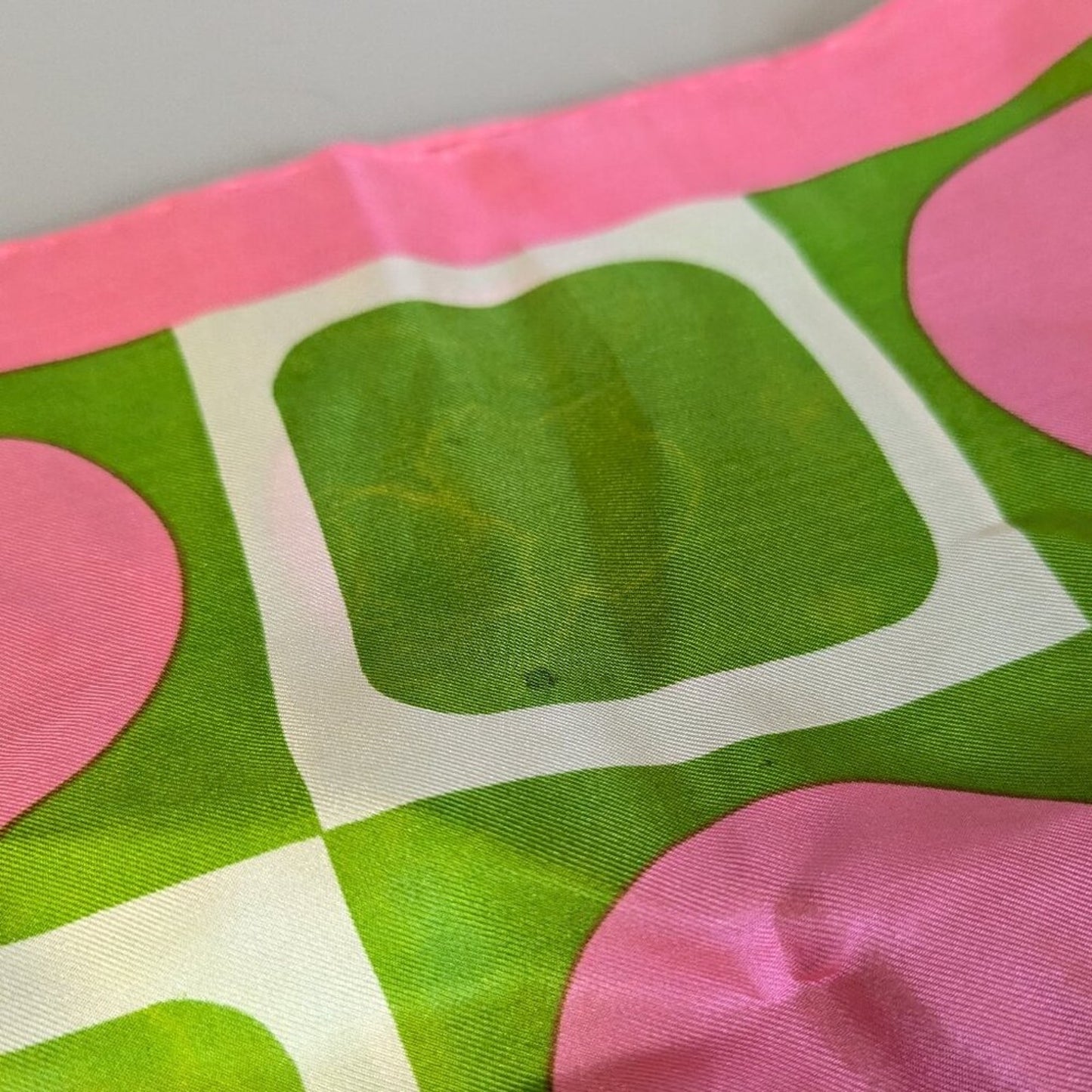 Vintage 60's Burmel Pink Green Geometric Print Silk Square Scarf Made in Japan